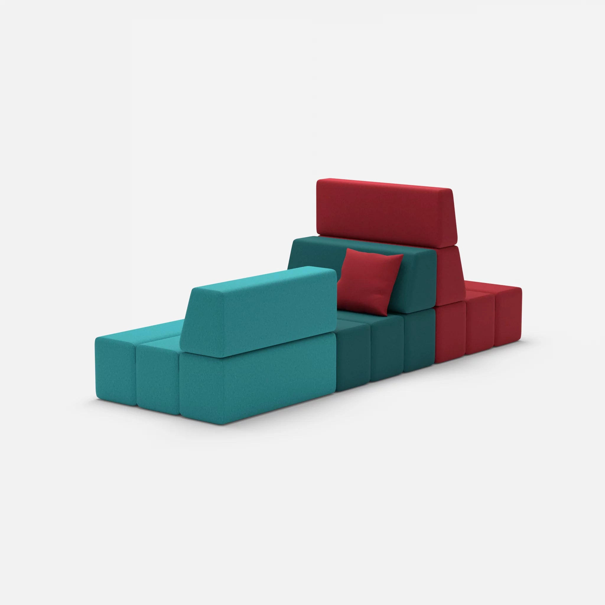 Sofalandschaft Bricks 9 dama0053-dama0018 in Rot und Türkis von hinten