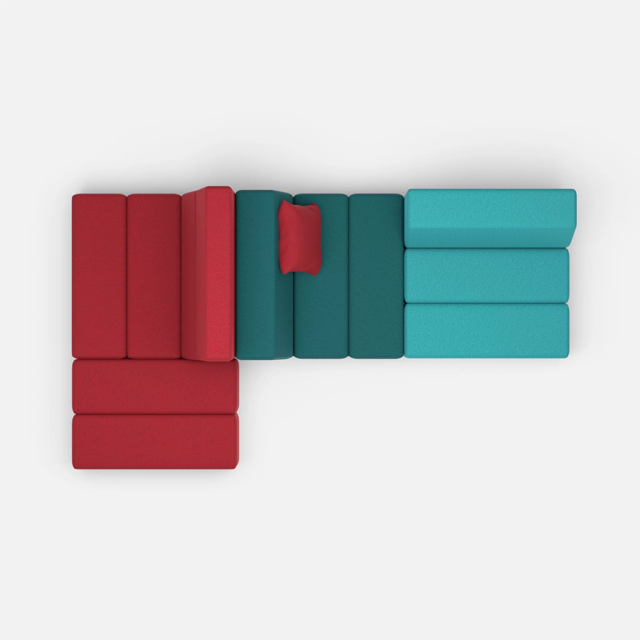 Sofalandschaft Bricks 9 dama0053-dama0018 in Rot und Türkis von oben