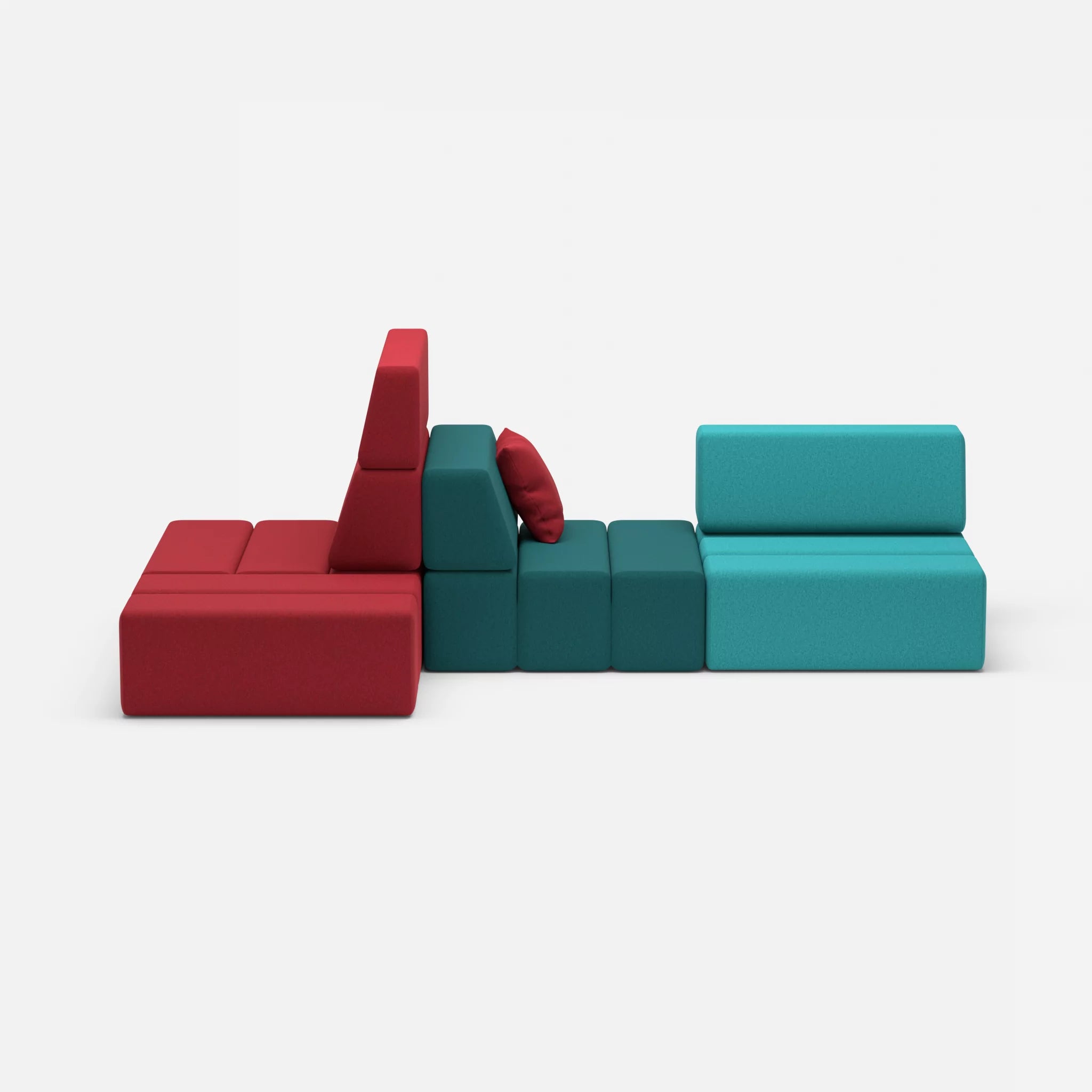 Sofalandschaft Bricks 9 dama0053-dama0018 in Rot und Türkis von vorne