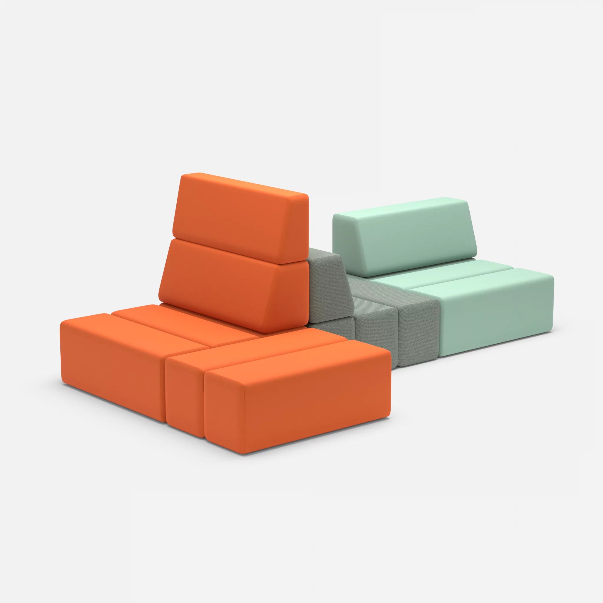 Sofalandschaft Bricks 9 radio3094-novumdelphi in Orange und Graublau von der Seite