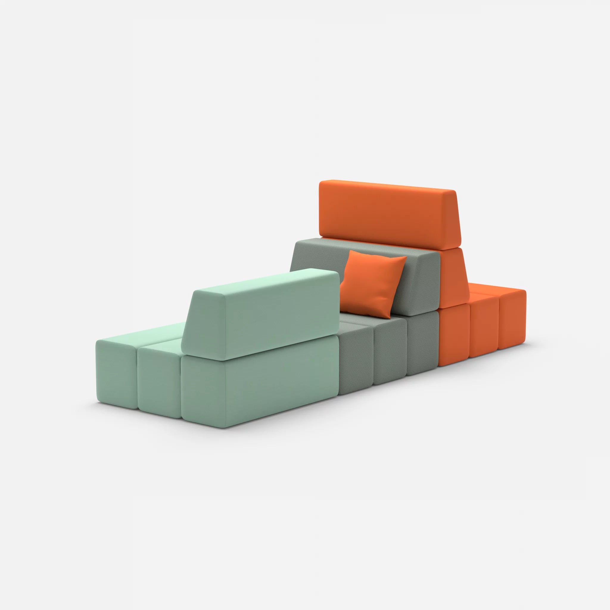 Sofalandschaft Bricks 9 radio3094-novumdelphi in Orange und Graublau von hinten