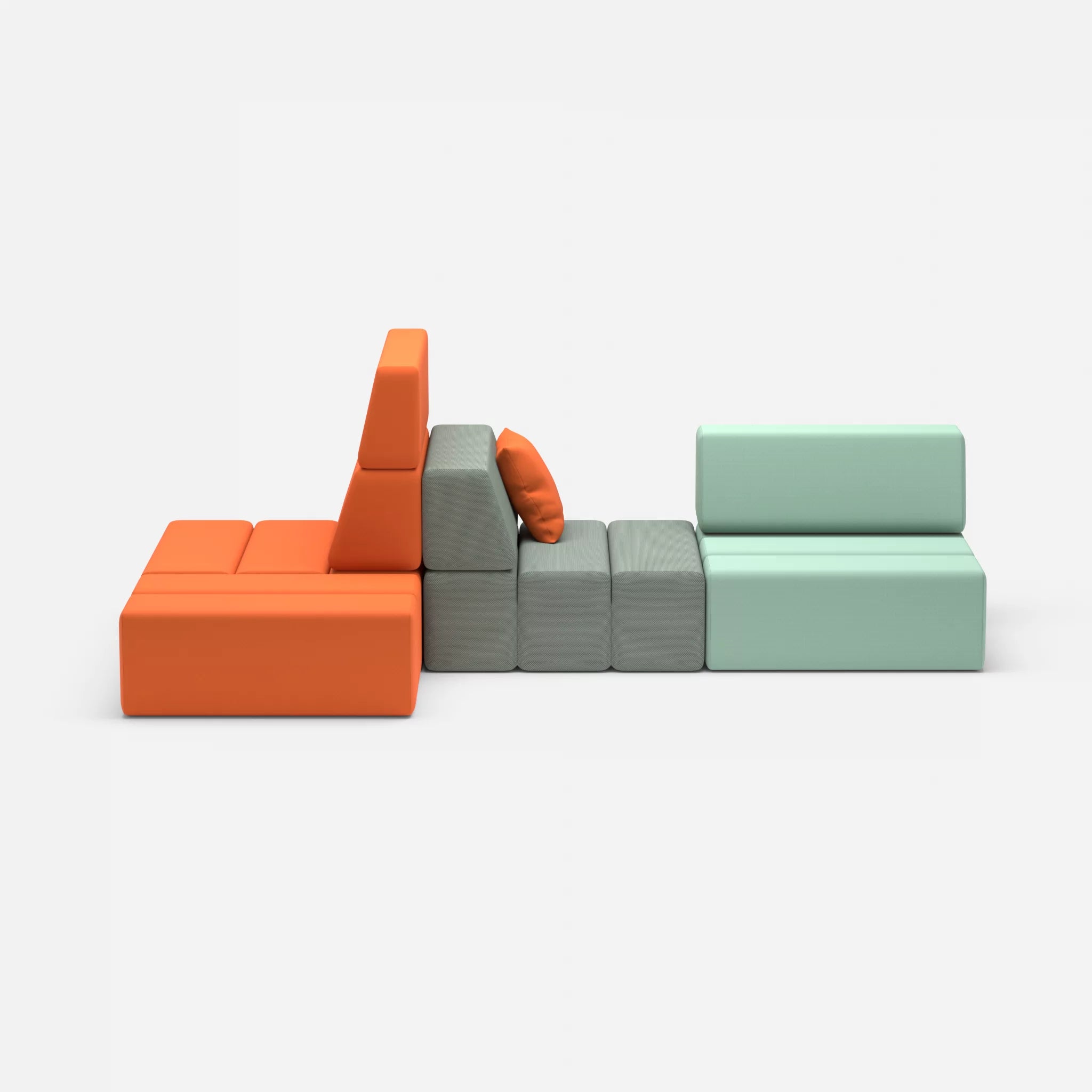 Sofalandschaft Bricks 9 radio3094-novumdelphi in Orange und Graublau von vorne
