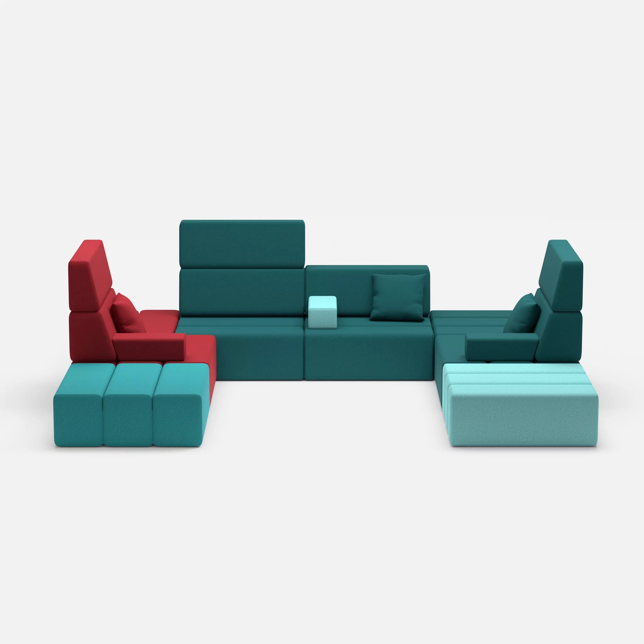 U Sofa Bricks 2 dama0053-dama0018 in Rot und Türkis von vorne