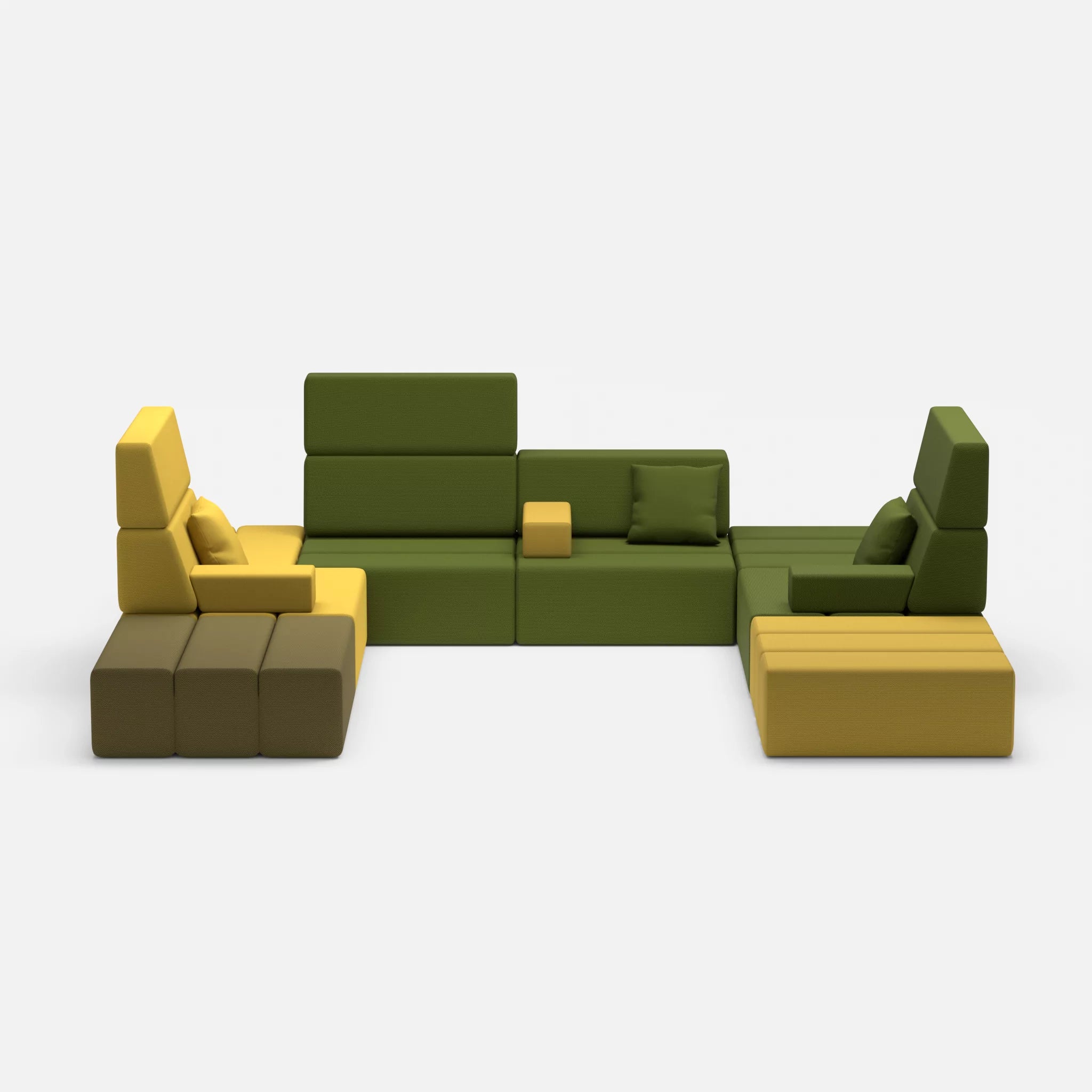 U Sofa Bricks 2 novumpear-novummoss in Gelb und Grün von vorne