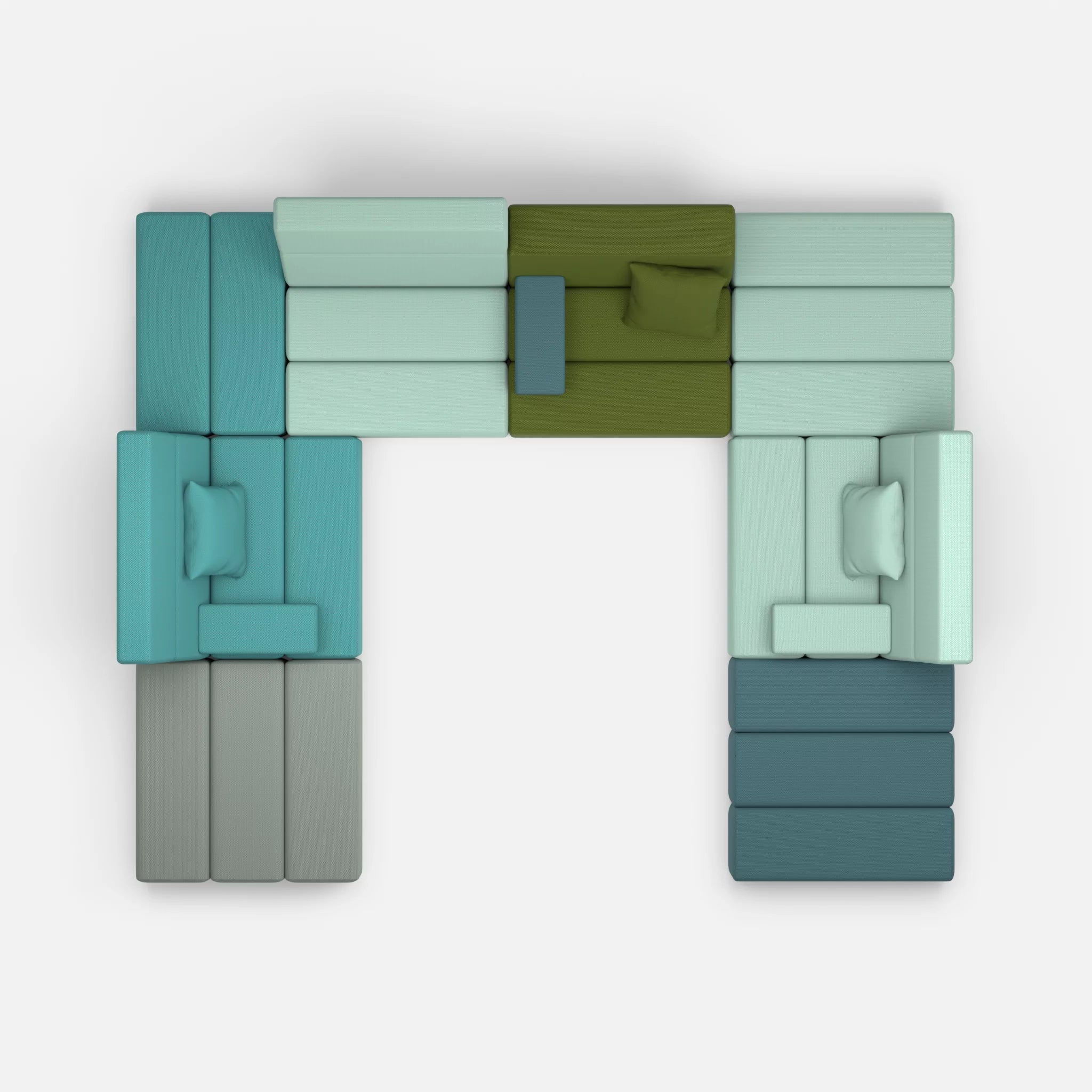U Sofa Bricks 2 novumprisma-novumlagoon in Türkis und Graublau von oben