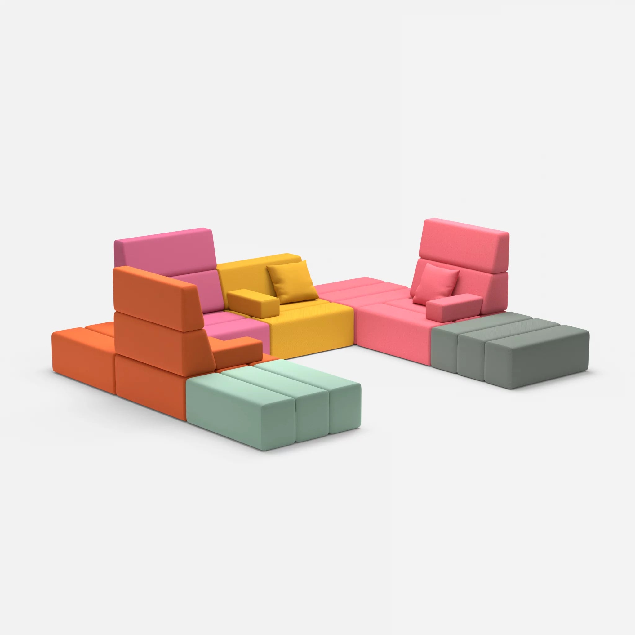 U Sofa Bricks 2 radio3094-dama0083 in Orange und Pink von der Seite