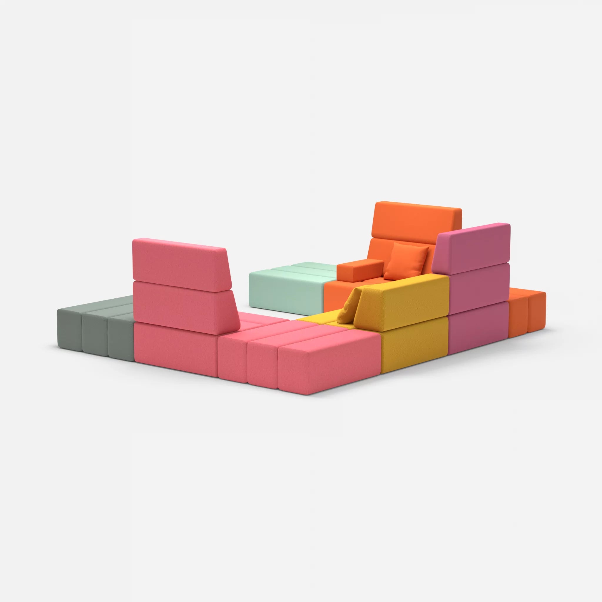 U Sofa Bricks 2 radio3094-dama0083 in Orange und Pink von hinten
