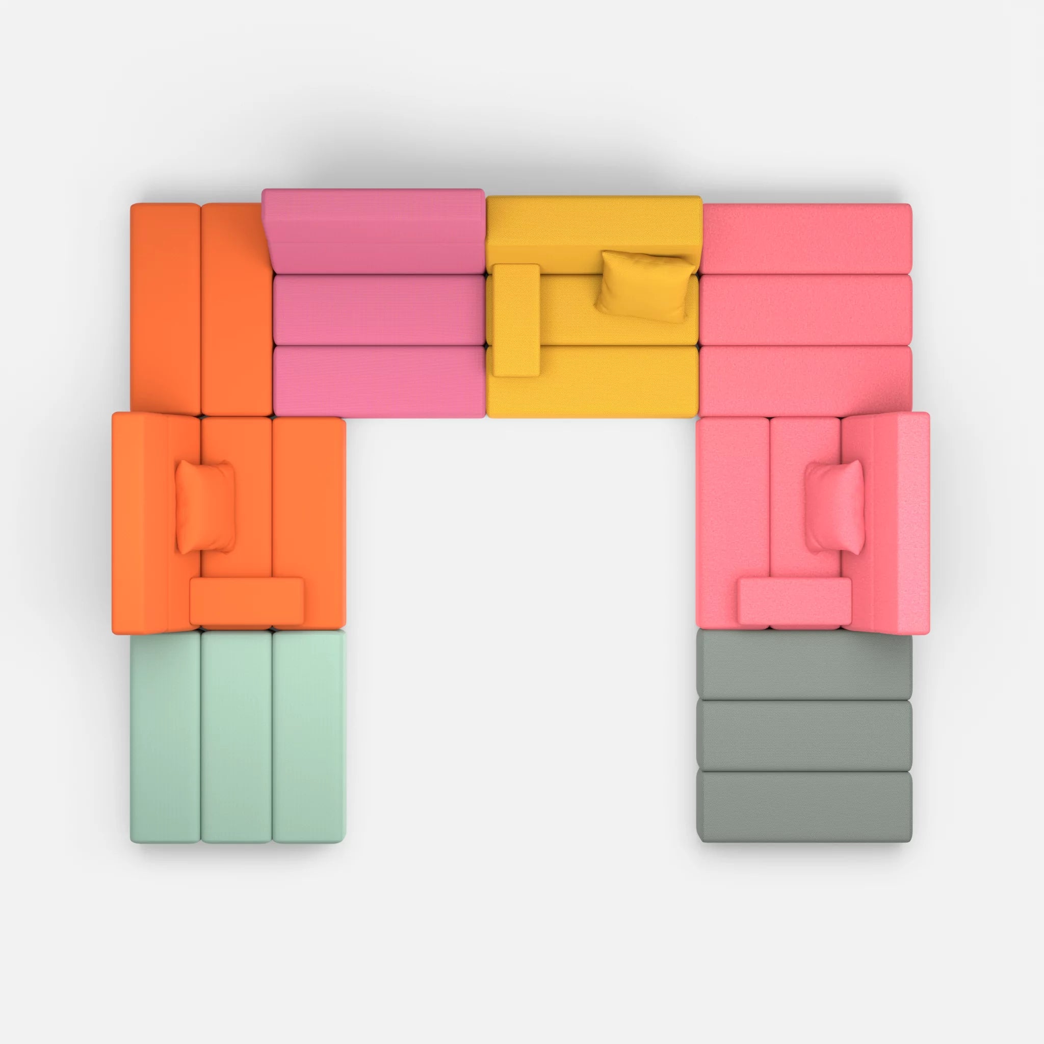 U Sofa Bricks 2 radio3094-dama0083 in Orange und Pink von oben