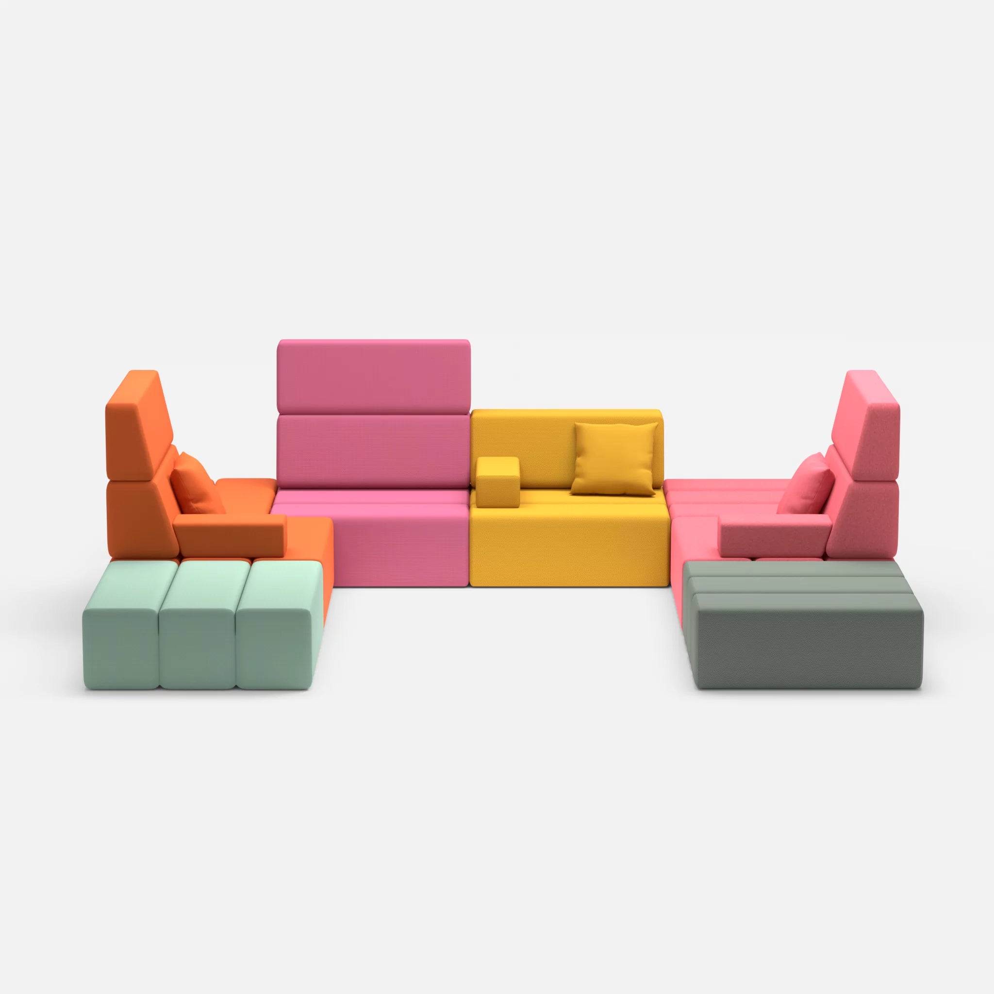 U Sofa Bricks 2 radio3094-dama0083 in Orange und Pink von vorne