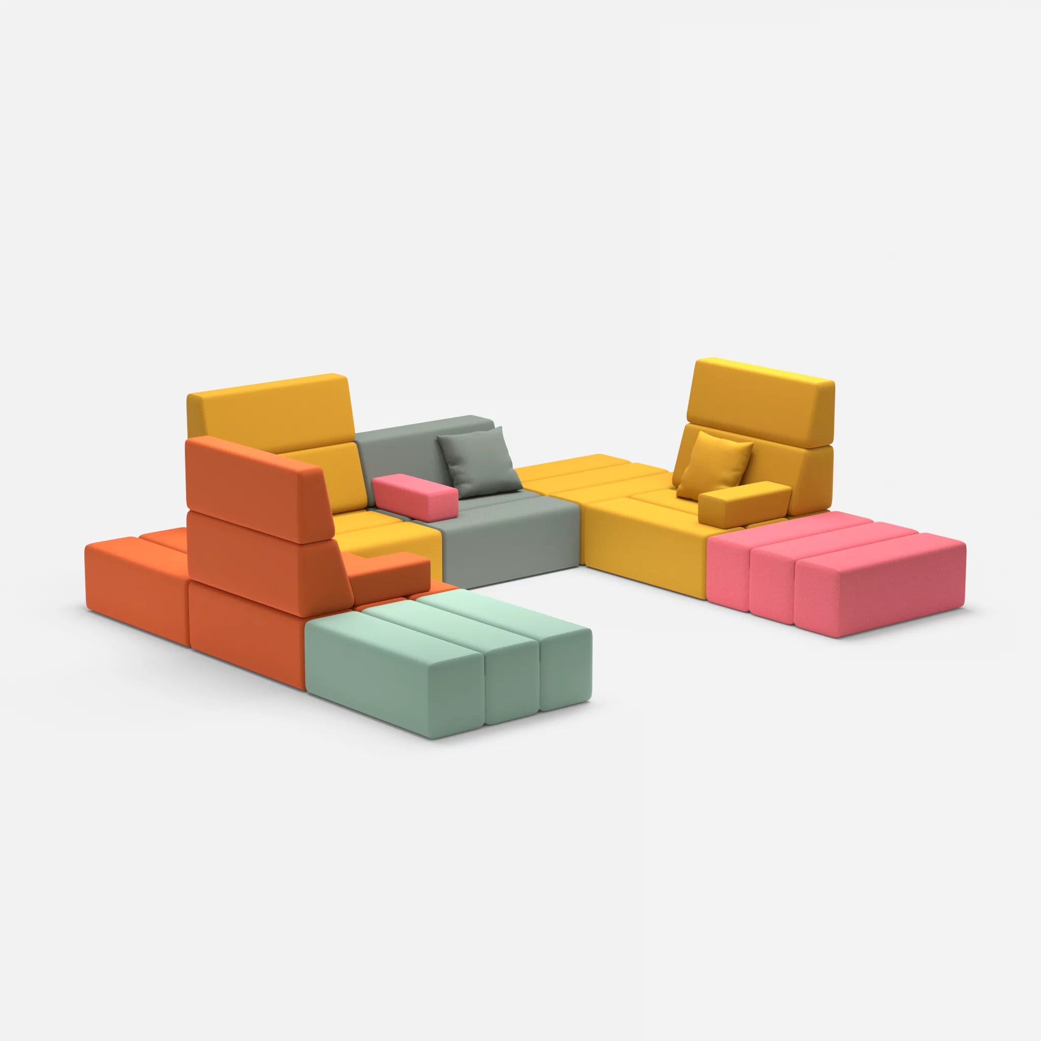U Sofa Bricks 2 radio3094-novumcurry in Orange und Curry von der Seite
