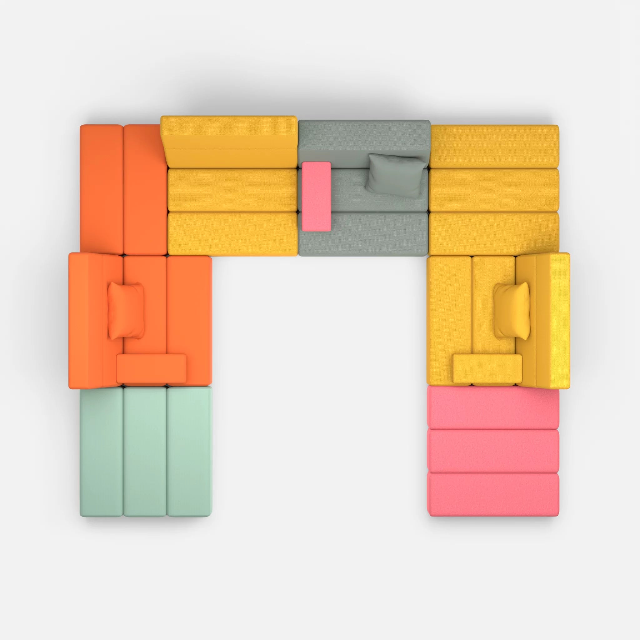 U Sofa Bricks 2 radio3094-novumcurry in Orange und Curry von oben
