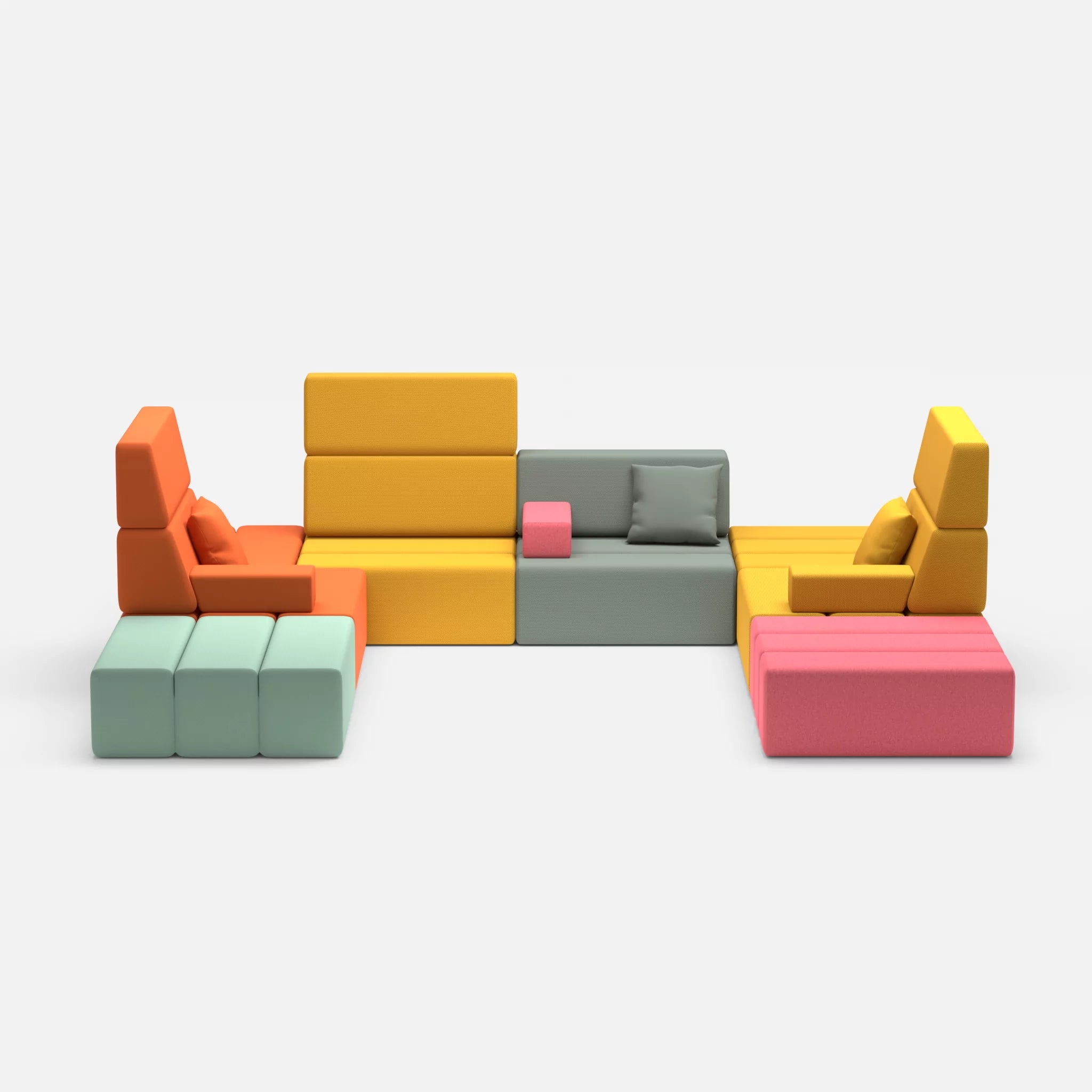 U Sofa Bricks 2 radio3094-novumcurry in Orange und Curry von vorne