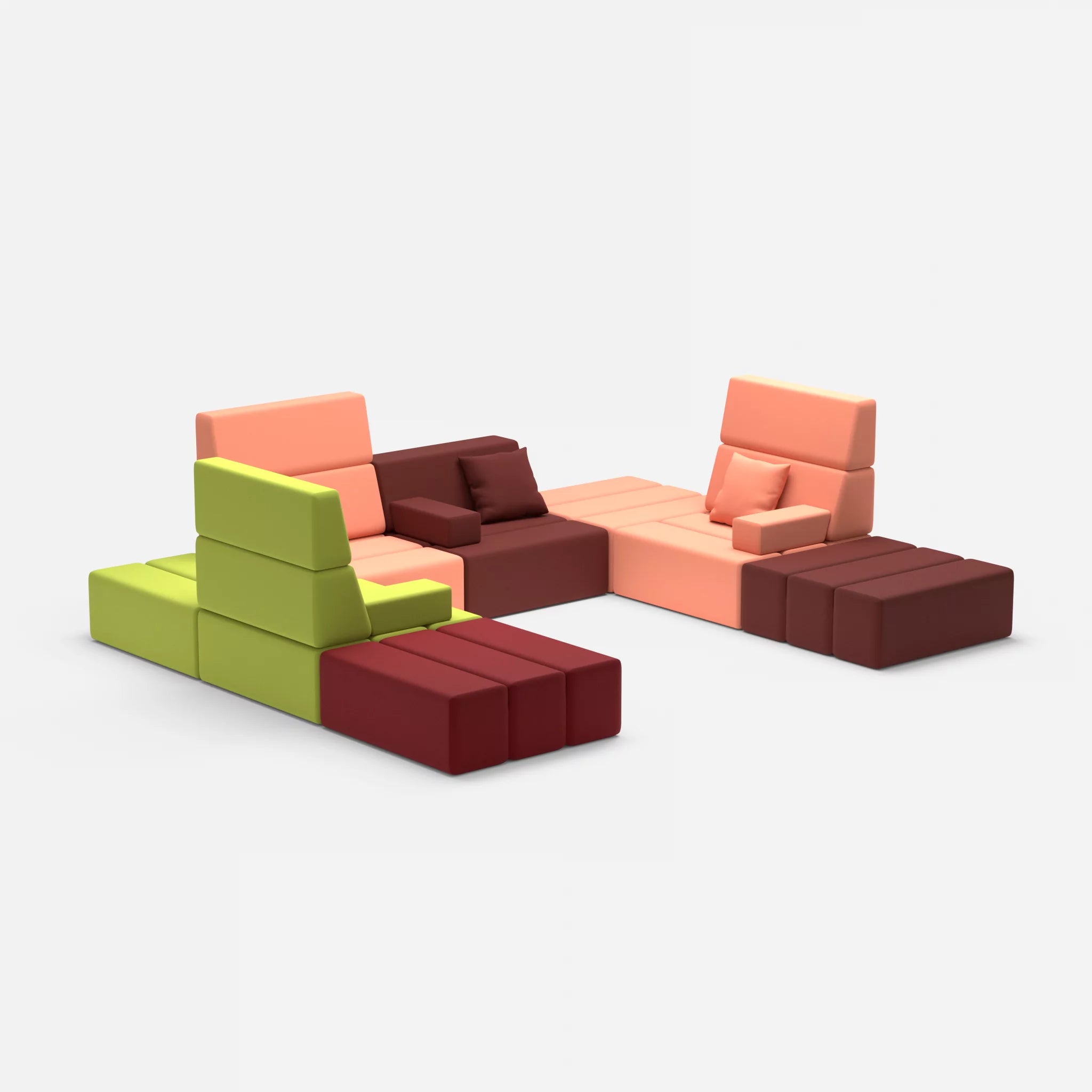 U Sofa Bricks 2 radio7041-radio4046 in Hellgrün und Coral von der Seite