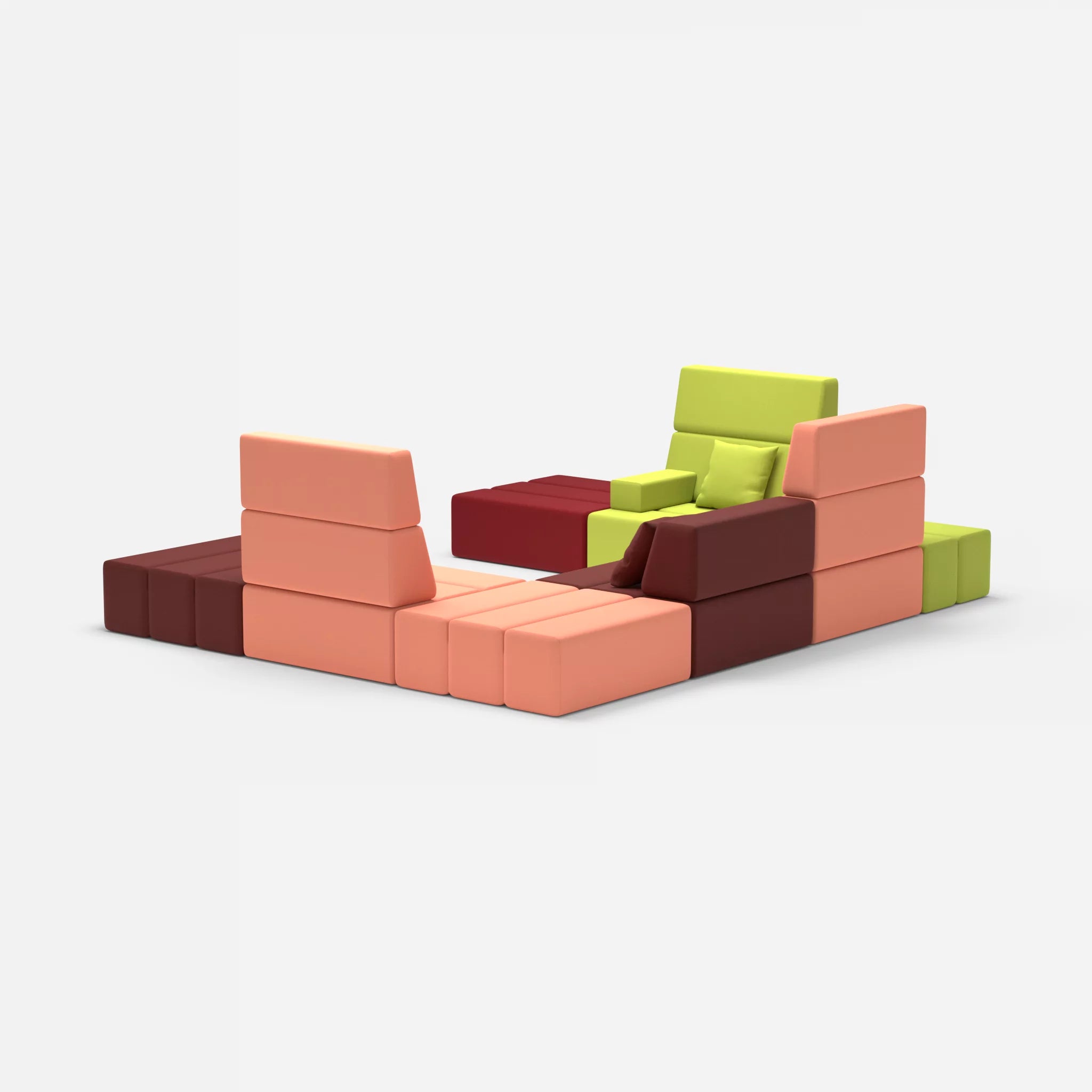 U Sofa Bricks 2 radio7041-radio4046 in Hellgrün und Coral von hinten