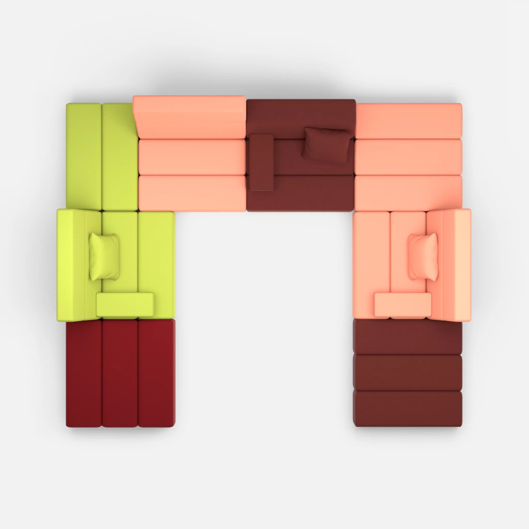 U Sofa Bricks 2 radio7041-radio4046 in Hellgrün und Coral von oben