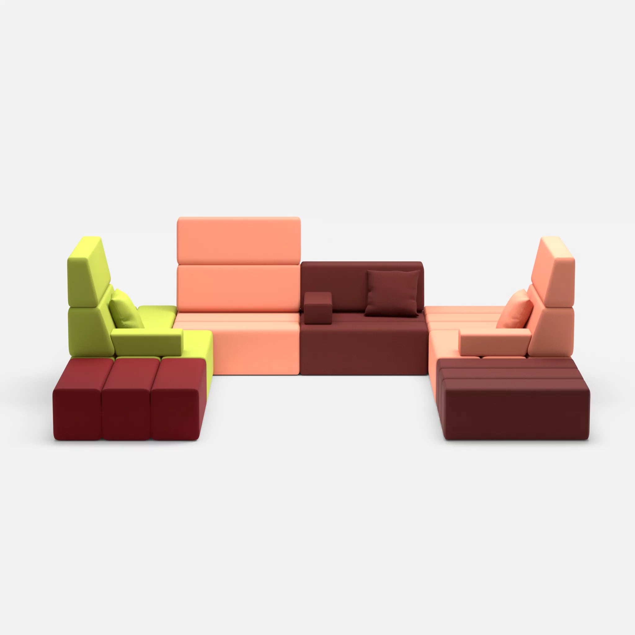 U Sofa Bricks 2 radio7041-radio4046 in Hellgrün und Coral von vorne