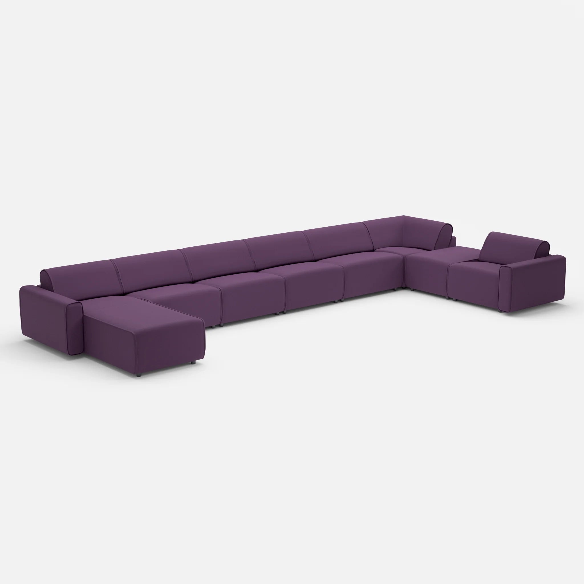Sofalandschaft Belleform mit Armlehnen 1 novumprune in Violett von der Seite