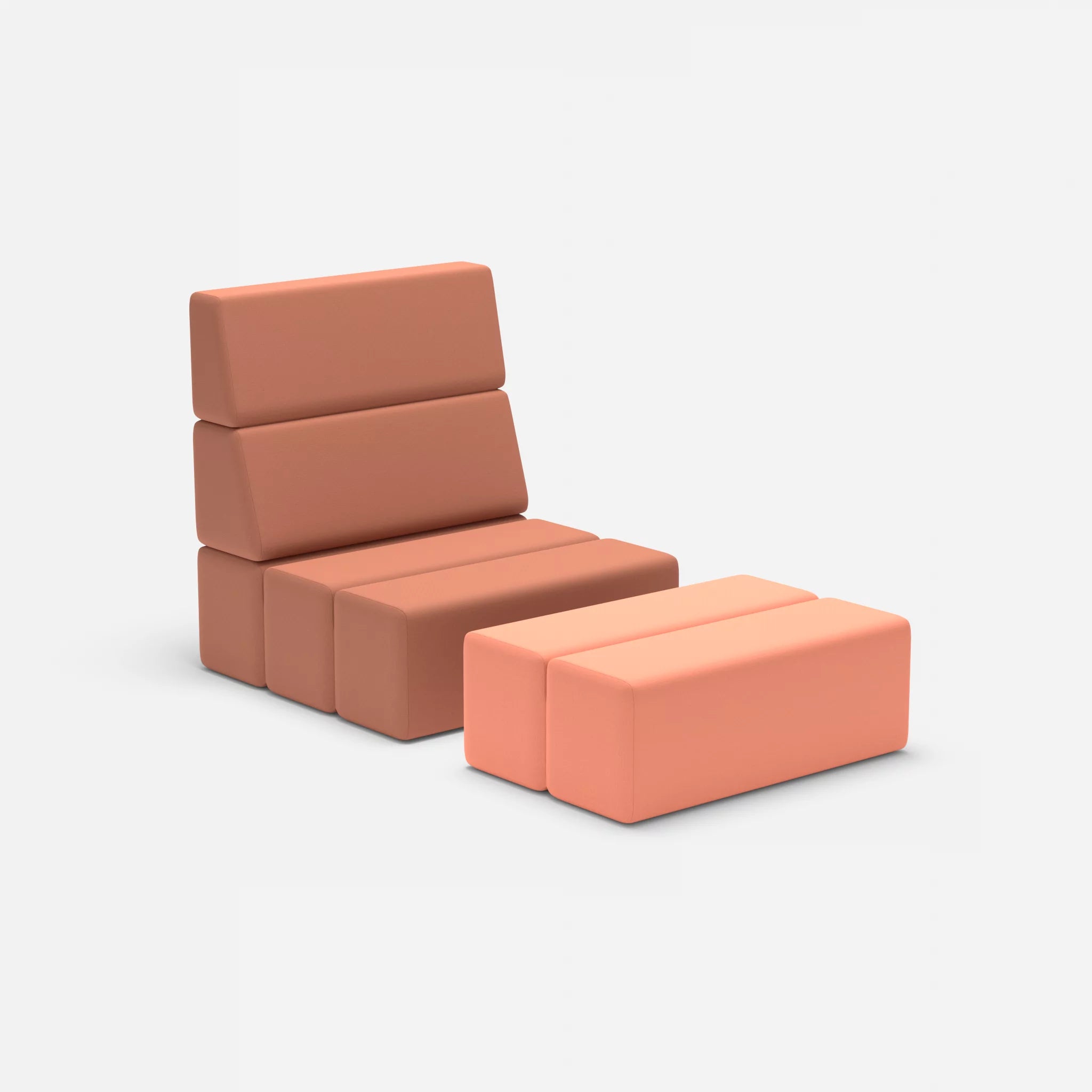 1 Sitzer Sofa Bricks 3 radio4037-radio4046 in Hellrot und Coral von der Seite