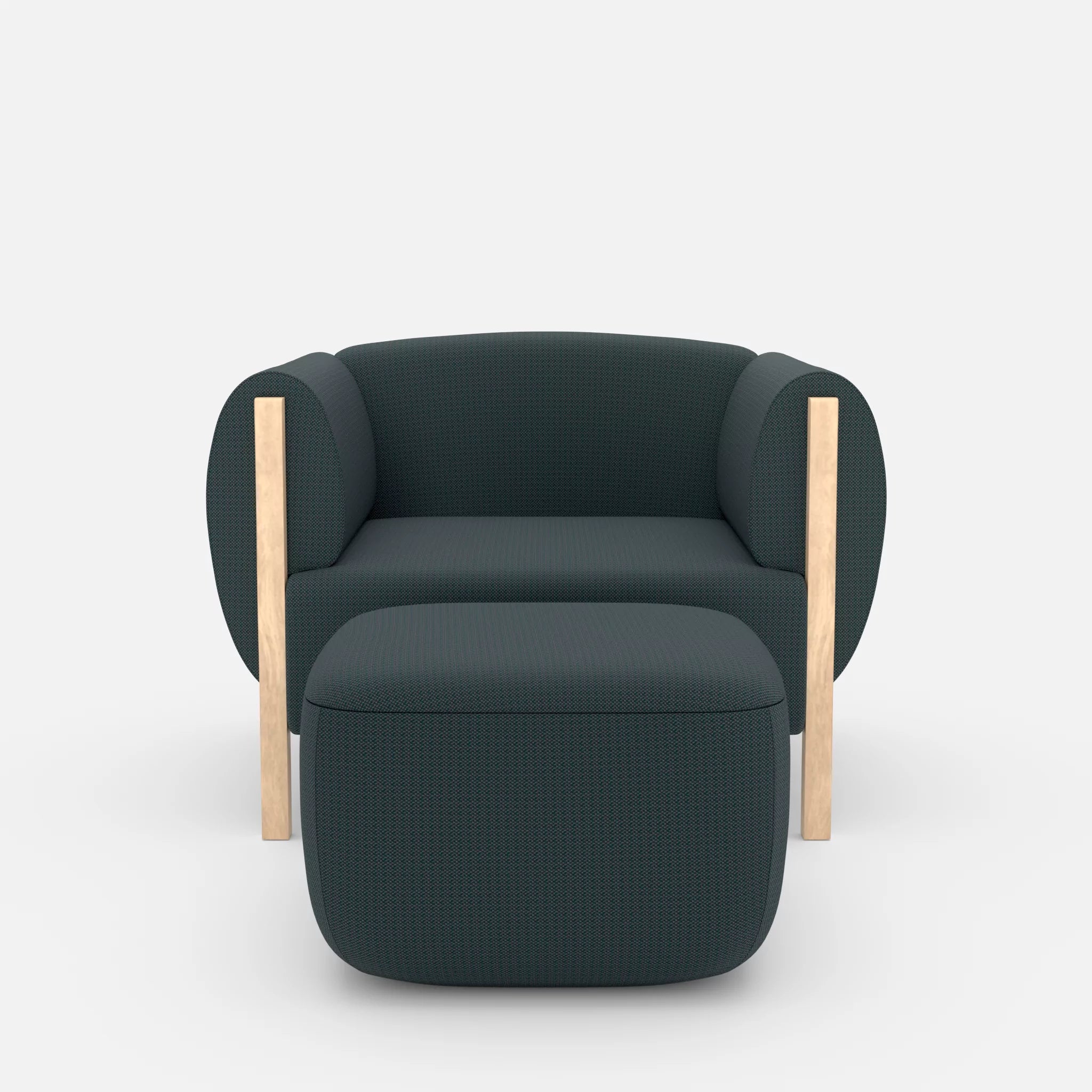 1 Sitzer Sofa Mallow mit Pouf credojaspis in Türkis von vorne