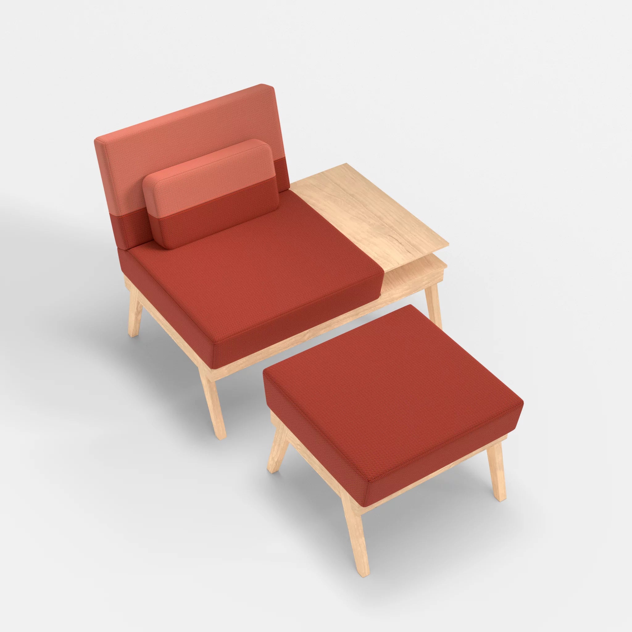 1er Sitzsofa Bauz mit Ablage rechts und Pouf credolampion-credograpefruit in Rot und Coral von oben