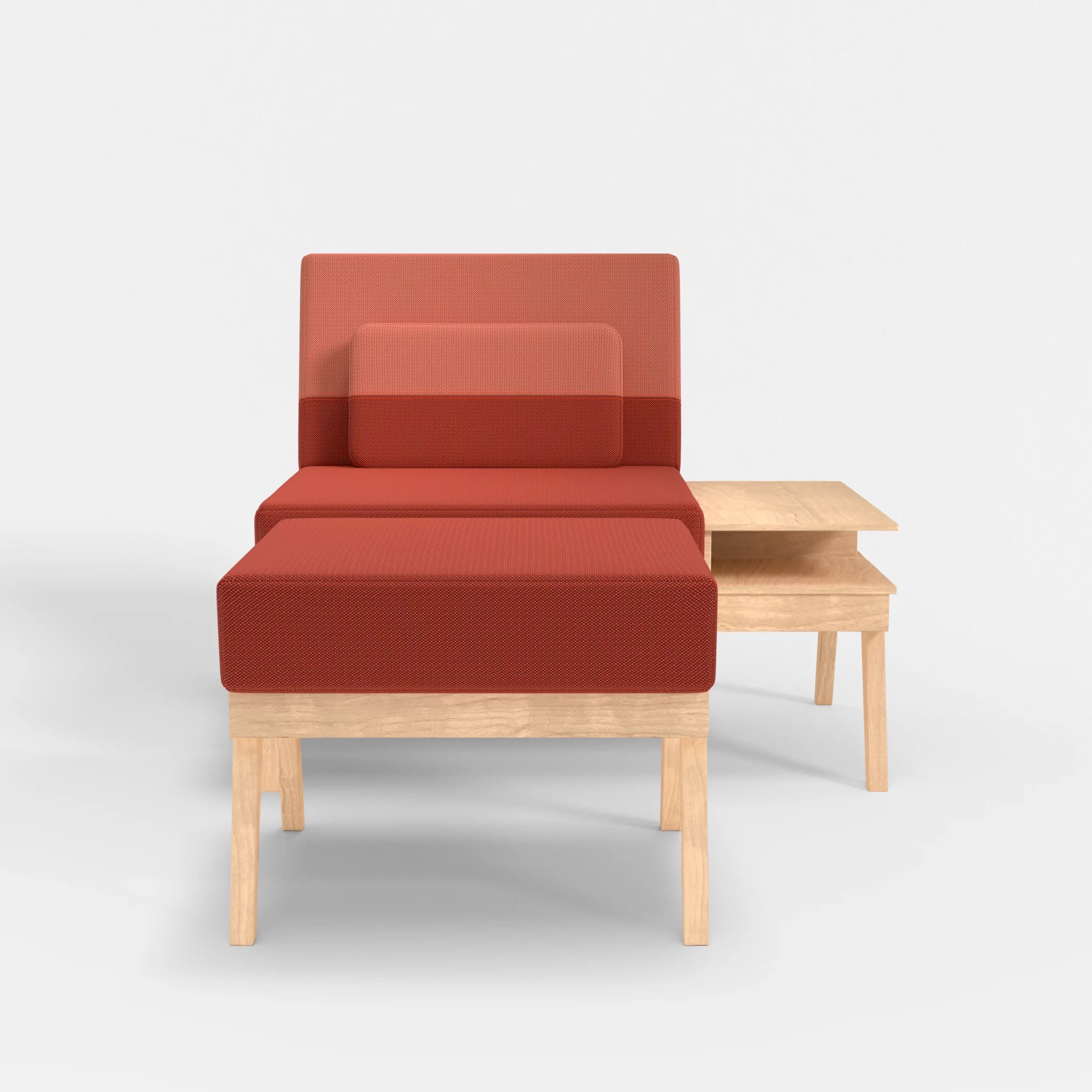 1er Sitzsofa Bauz mit Ablage rechts und Pouf credolampion-credograpefruit in Rot und Coral von vorne
