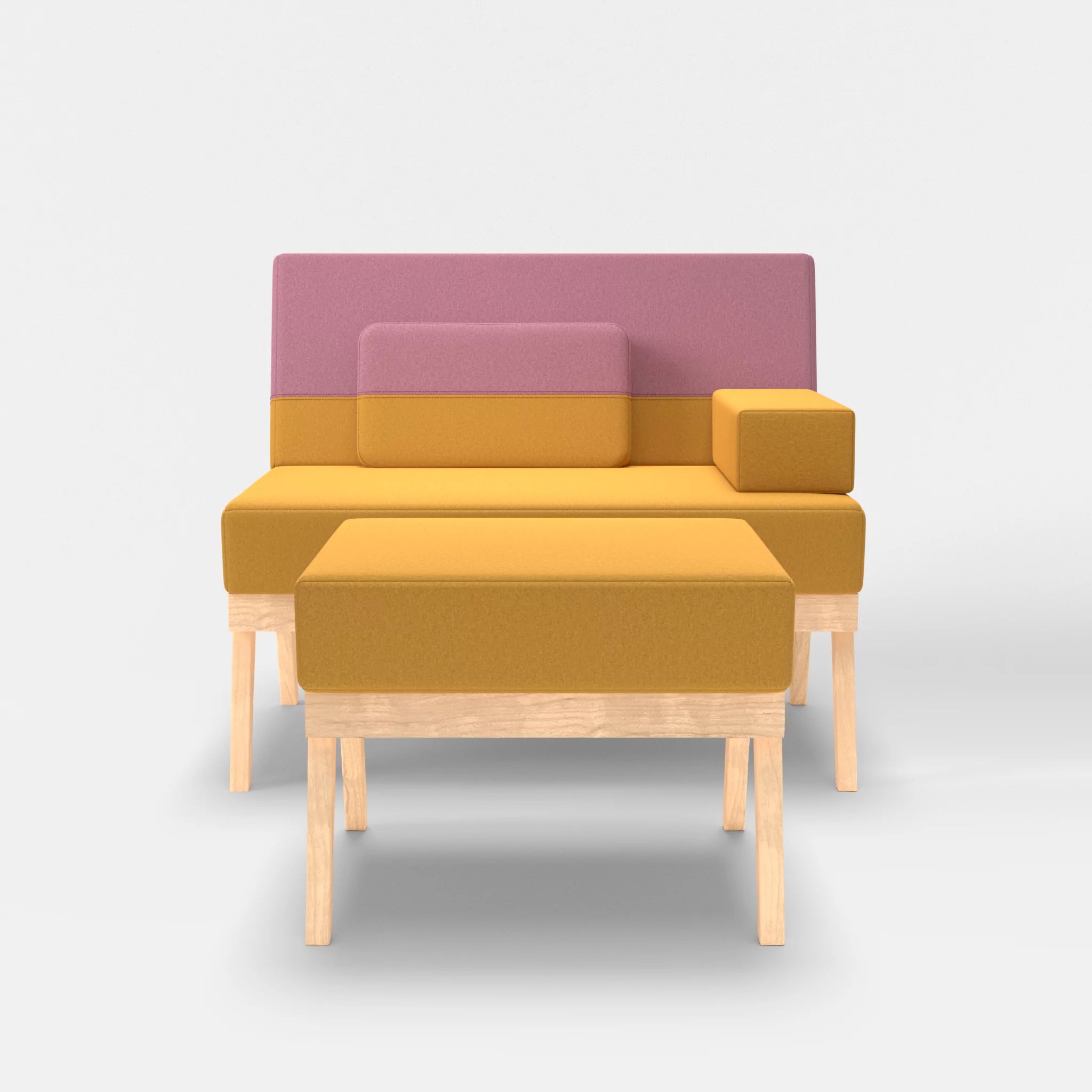 1er Sitzsofa Bauz mit Pouf dama0081-dama0084 in Curry und Rosa von vorne