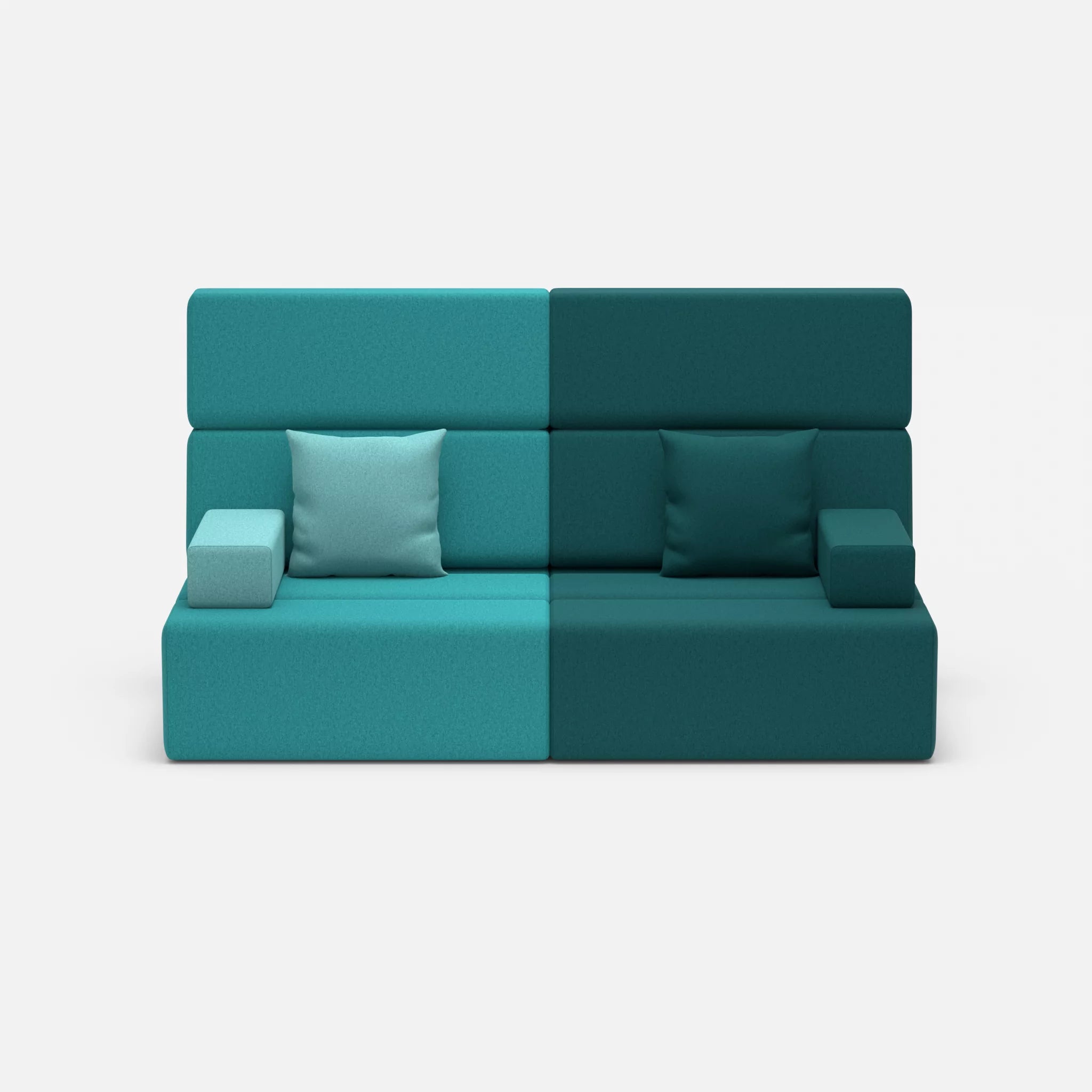 2 Sitzer Sofa Bricks 3 dama0076-dama0018 in Türkis und Türkis von vorne