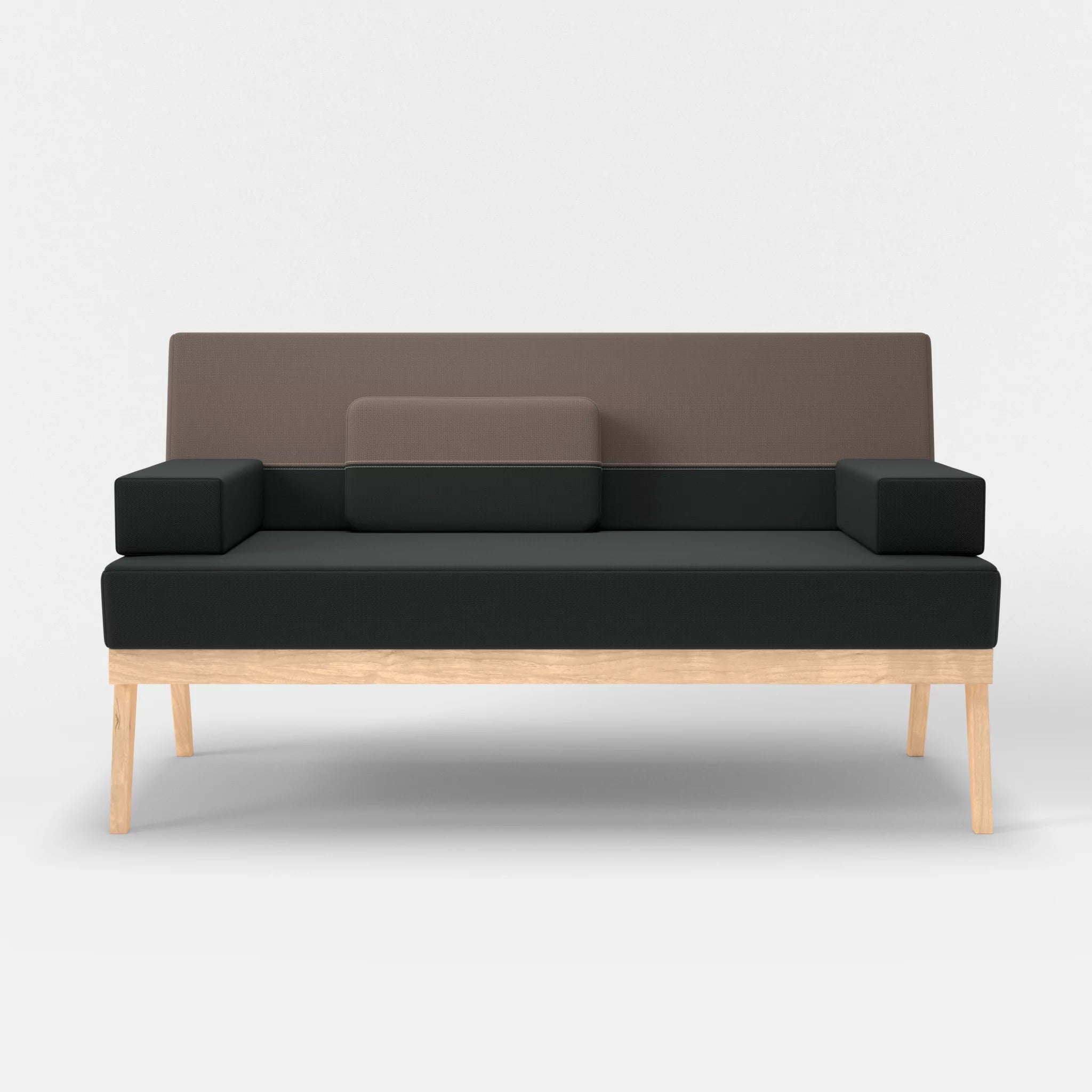 2er Sitzsofa Bauz credoblack-credowalnut in Schwarz und Dunkelgrau von vorne