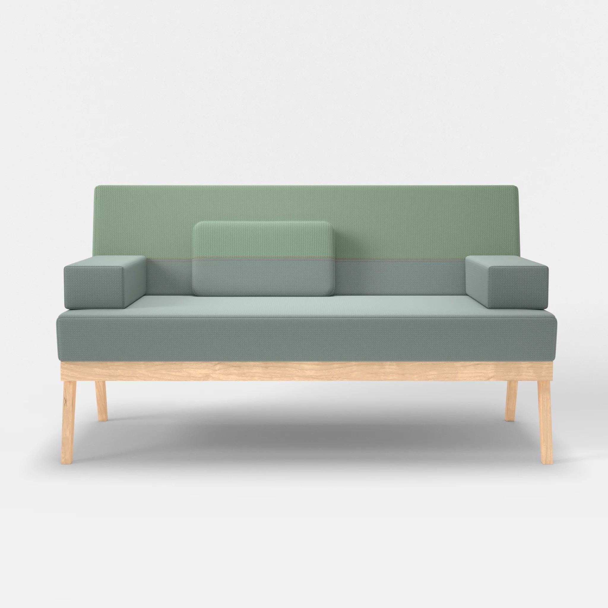 2er Sitzsofa Bauz credolake-credoaloe in Graublau und Hellgrün von vorne