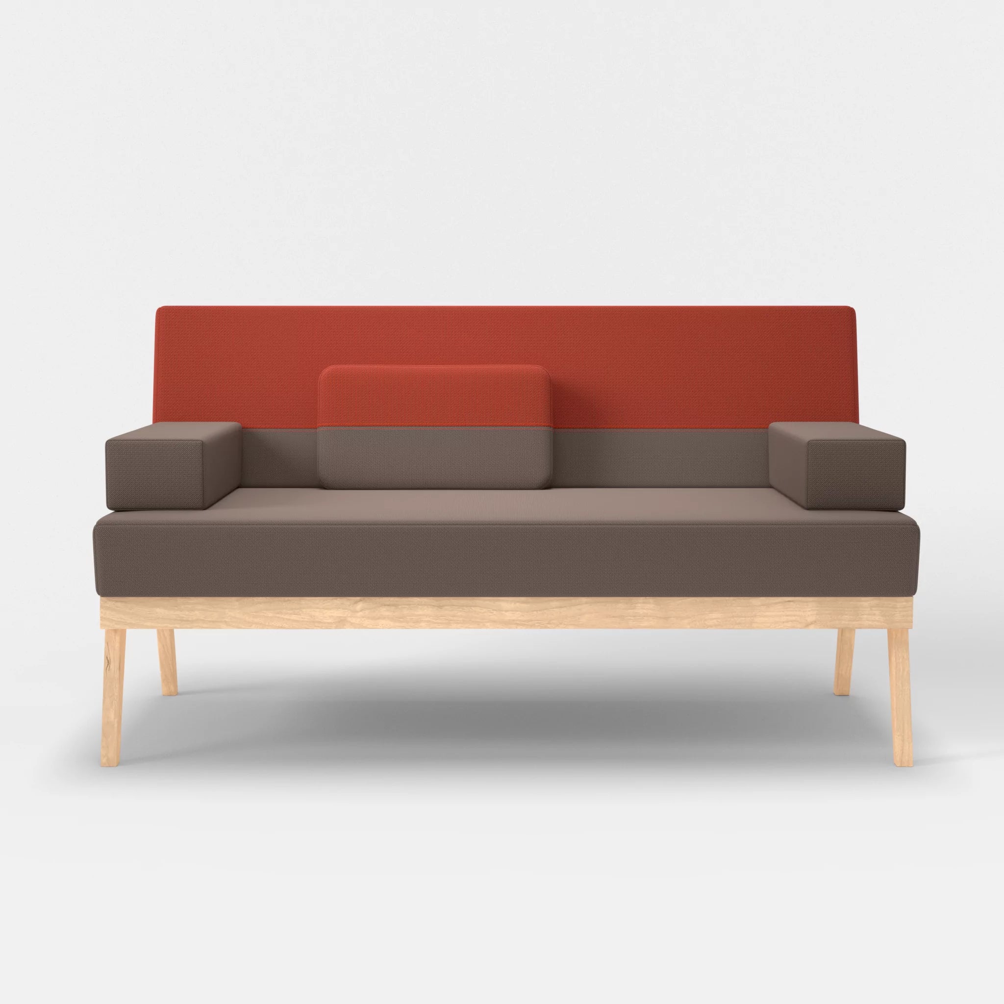 2er Sitzsofa Bauz credowalnut-credolampion in Dunkelgrau und Rot von vorne