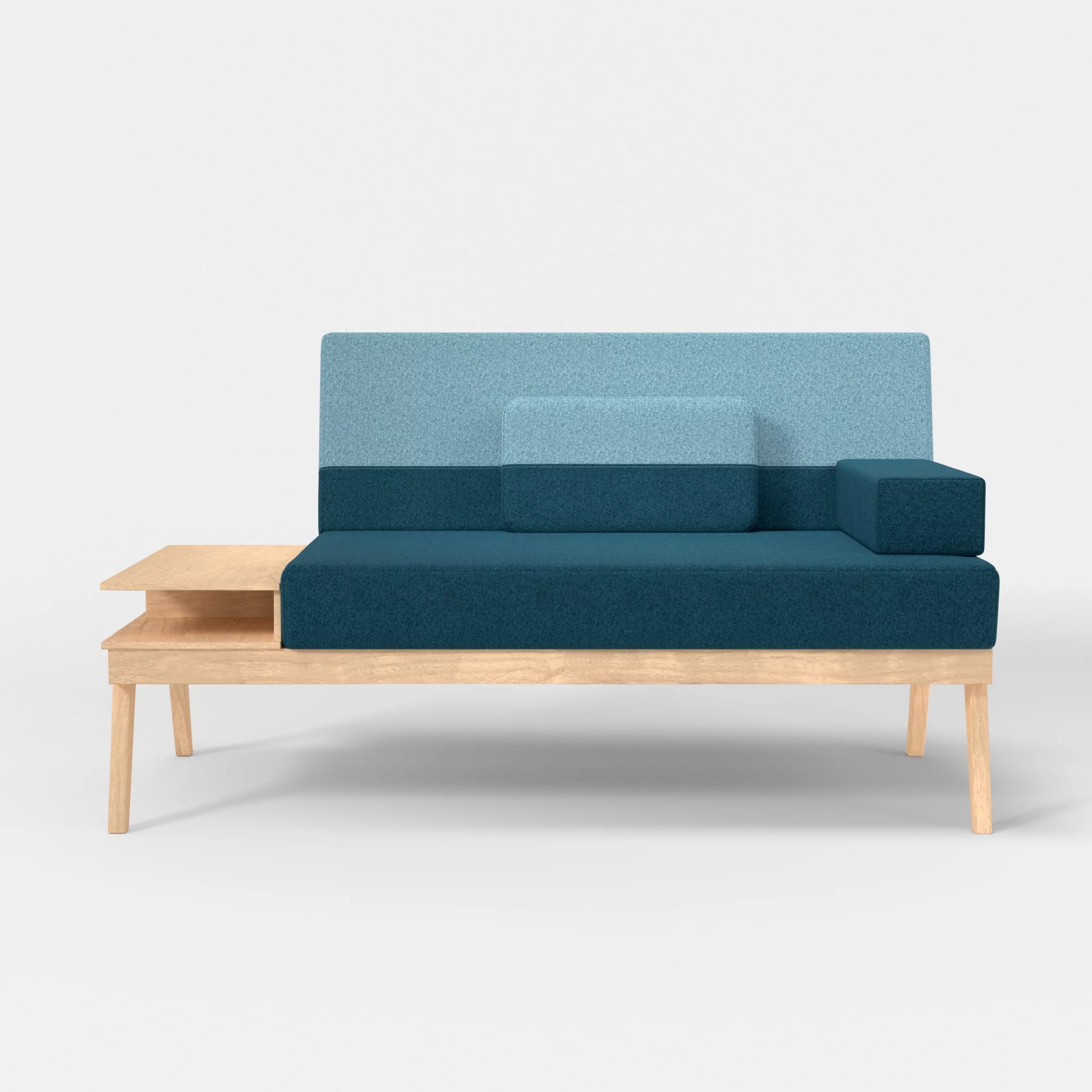 2er Sitzsofa Bauz mit Ablage links celia0203-celia0209 in Blau und Türkis von vorne