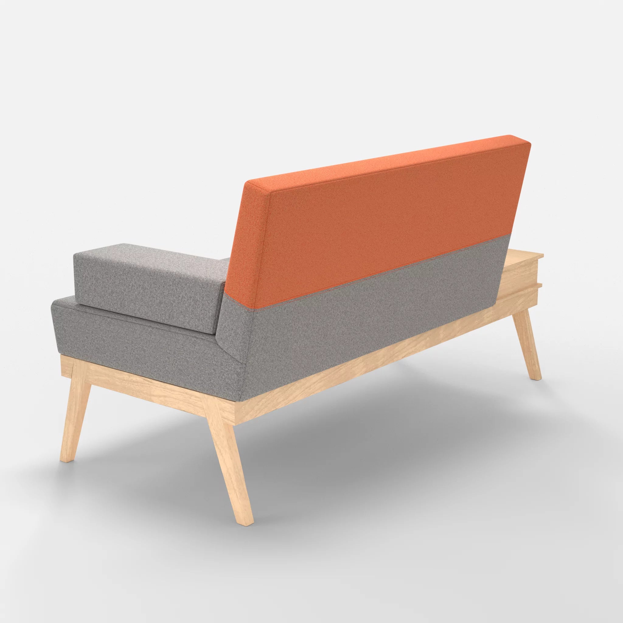 2er Sitzsofa Bauz mit Ablage links celia0208-celia0215 in Mittelgrau und Orange von hinten