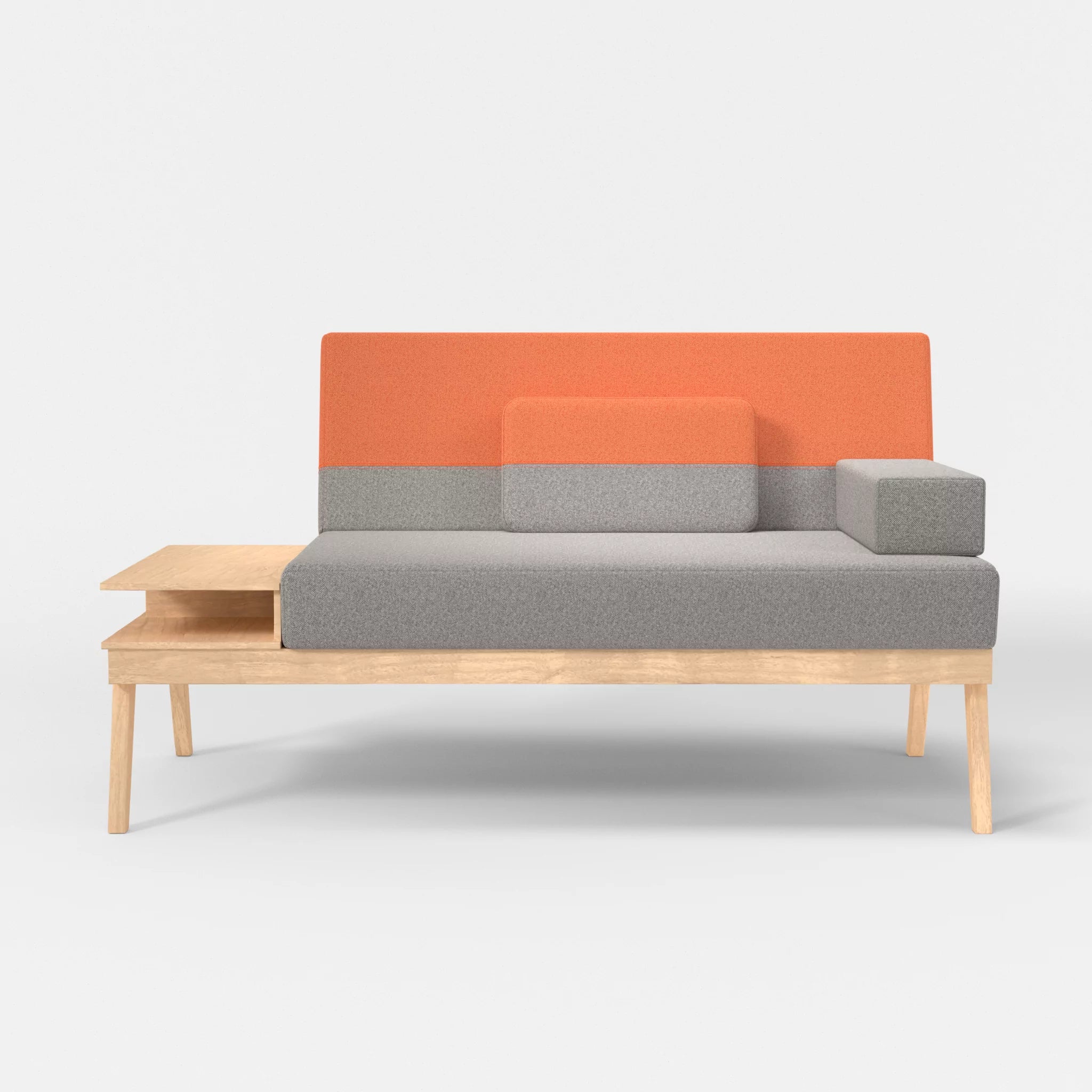 2er Sitzsofa Bauz mit Ablage links celia0208-celia0215 in Mittelgrau und Orange von vorne