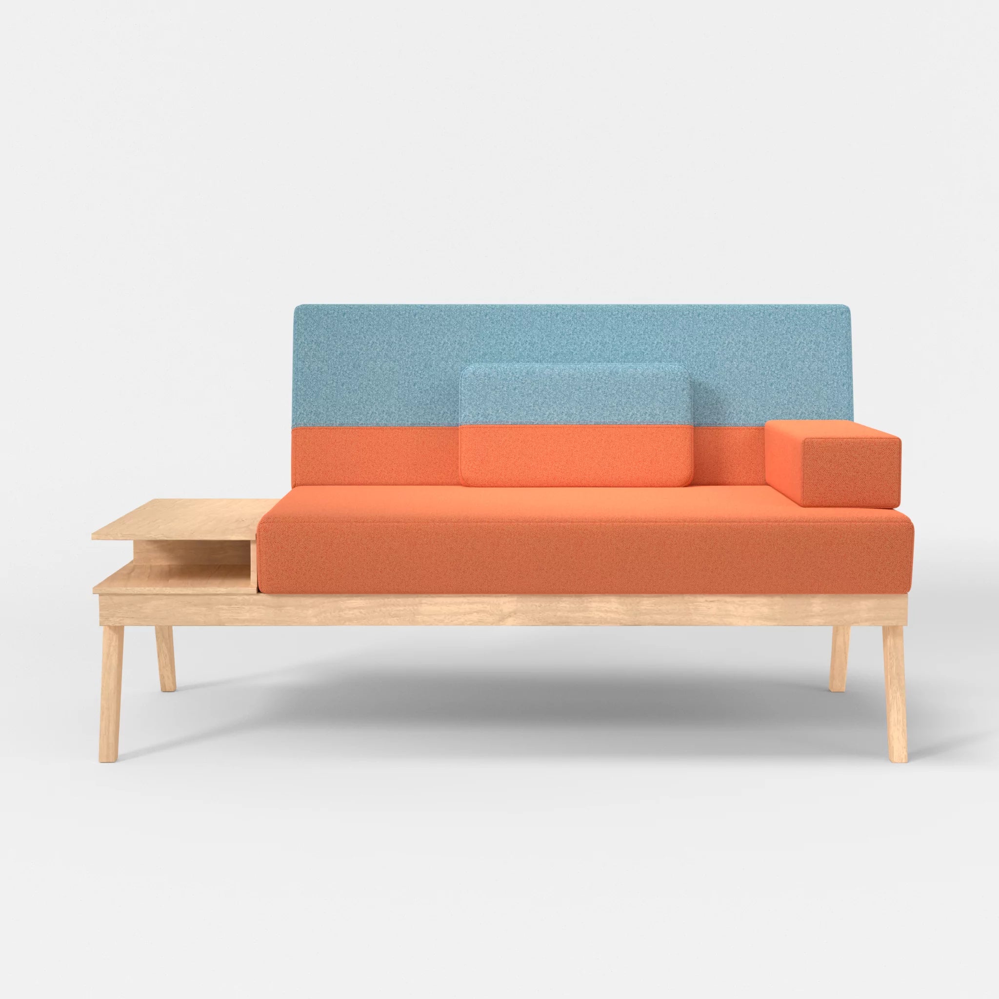 2er Sitzsofa Bauz mit Ablage links celia0215-celia0209 in Orange und Türkis von vorne
