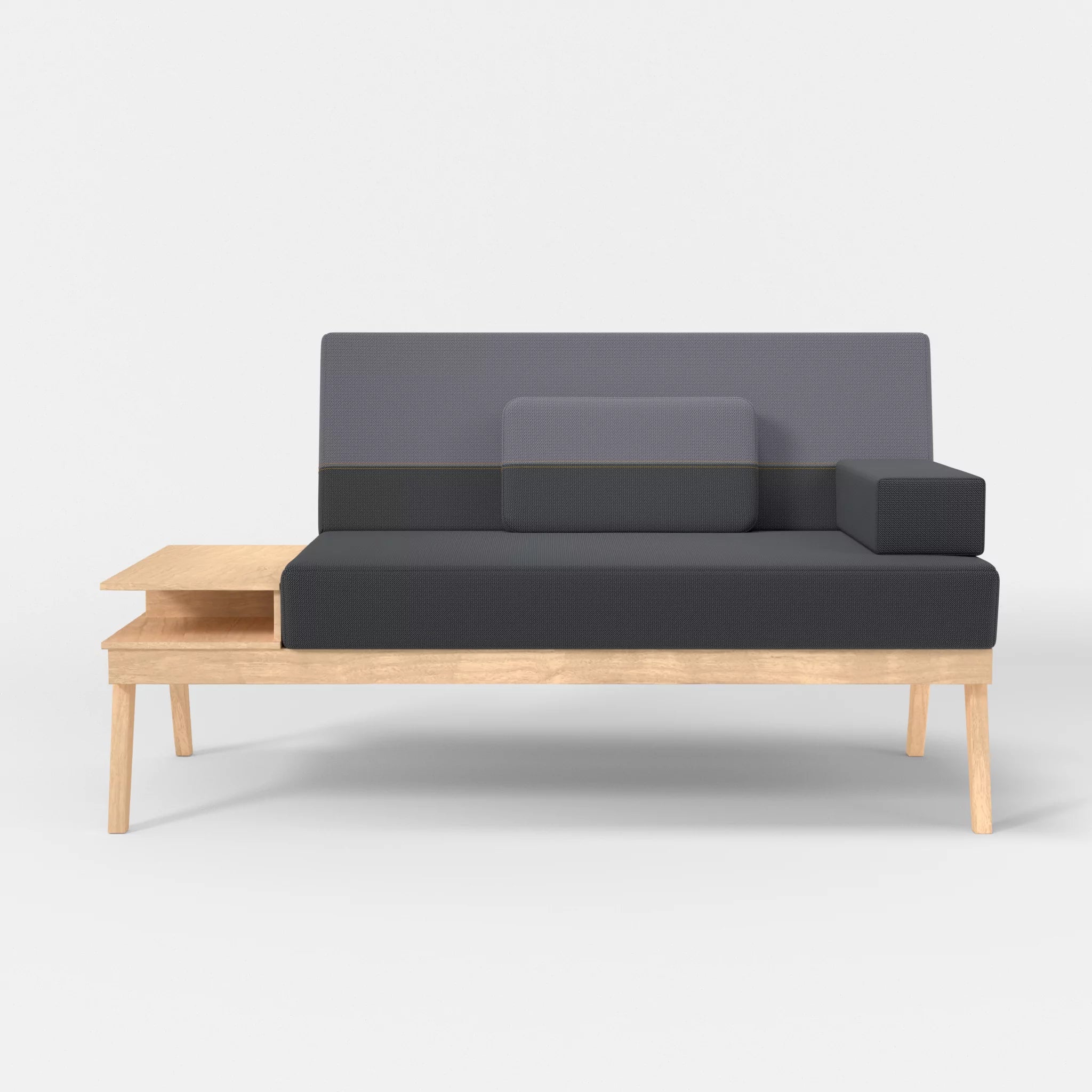 2er Sitzsofa Bauz mit Ablage links credoasphalt-credocarbon in Anthrazit und Dunkelgrau von vorne
