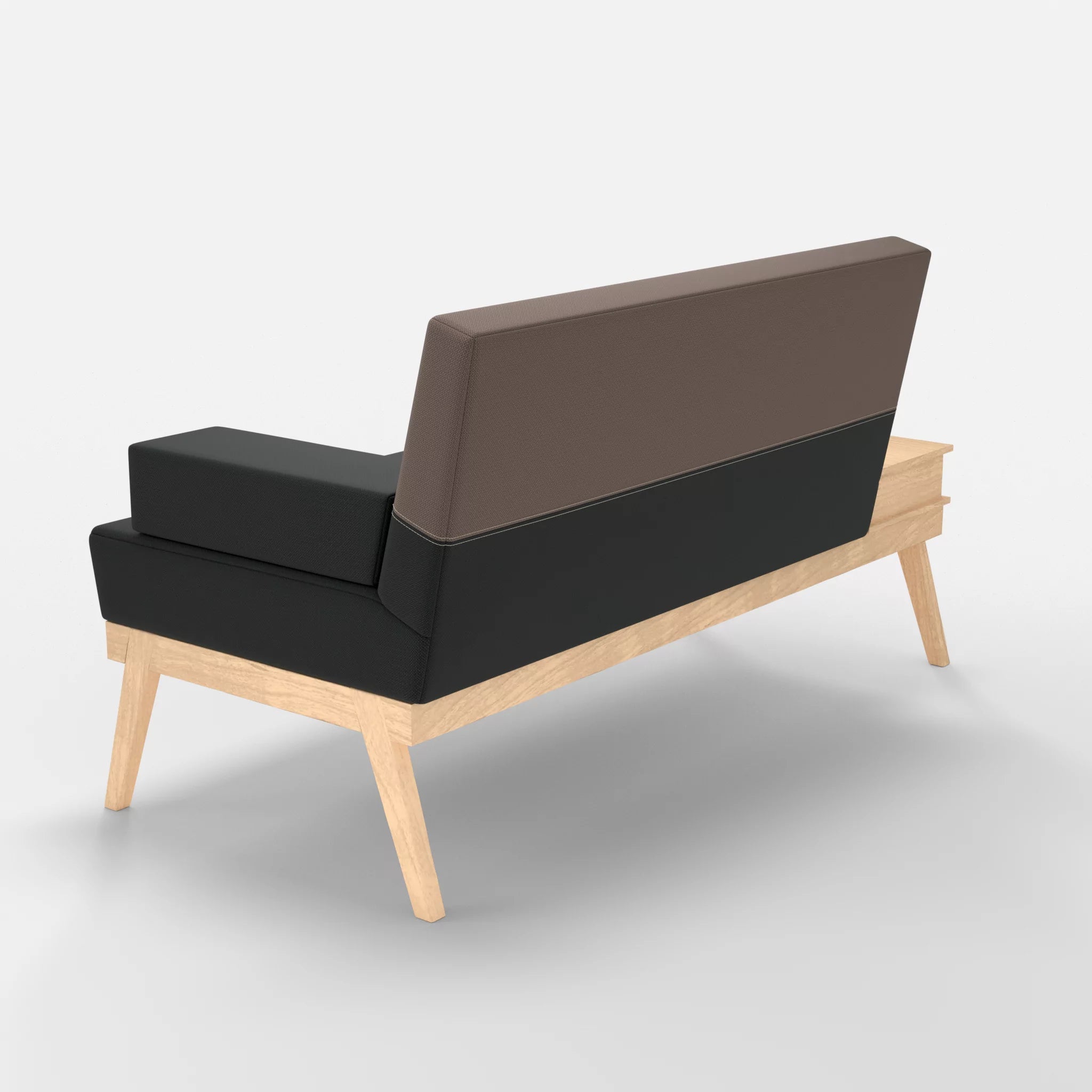 2er Sitzsofa Bauz mit Ablage links credoblack-credowalnut in Schwarz und Dunkelgrau von hinten