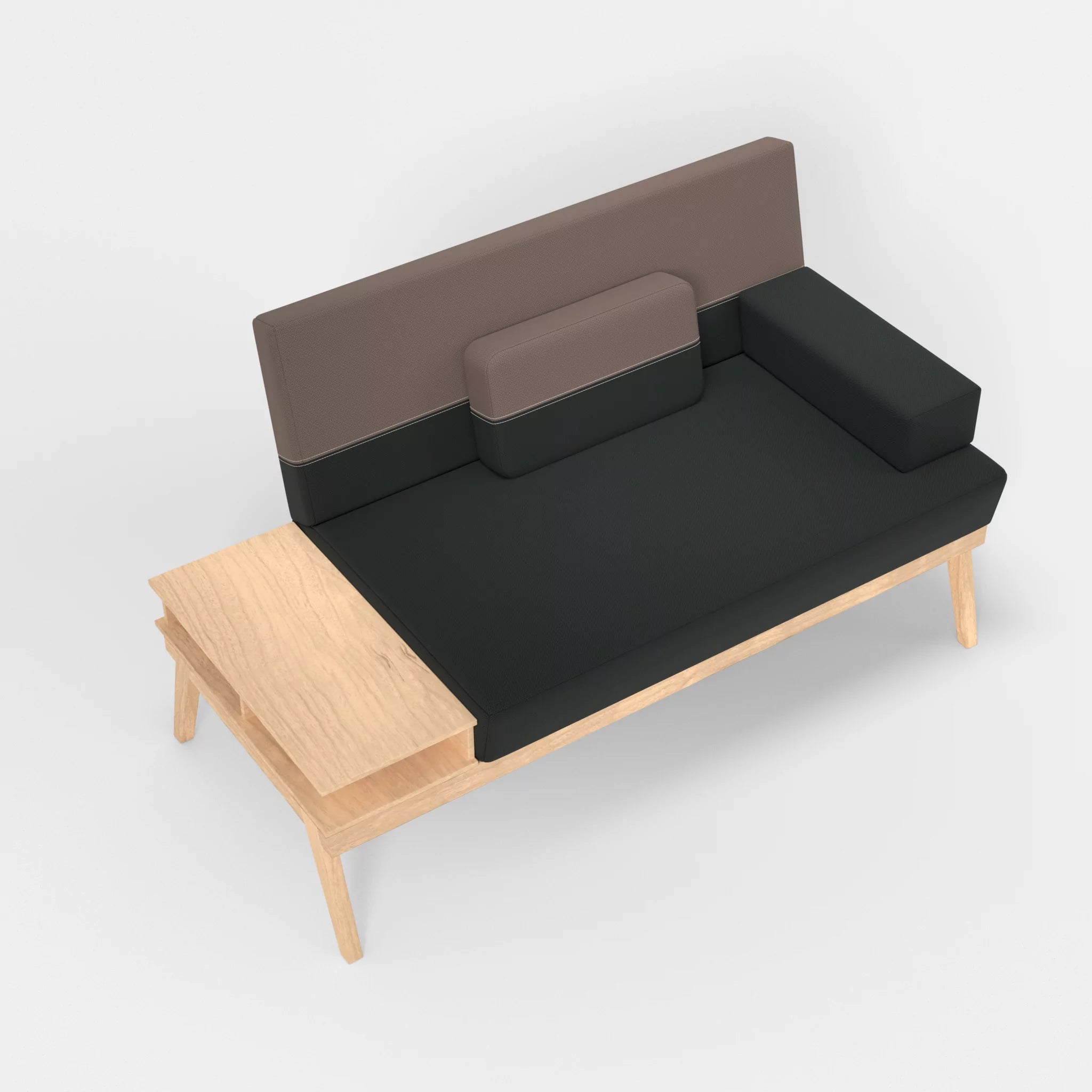 2er Sitzsofa Bauz mit Ablage links credoblack-credowalnut in Schwarz und Dunkelgrau von oben