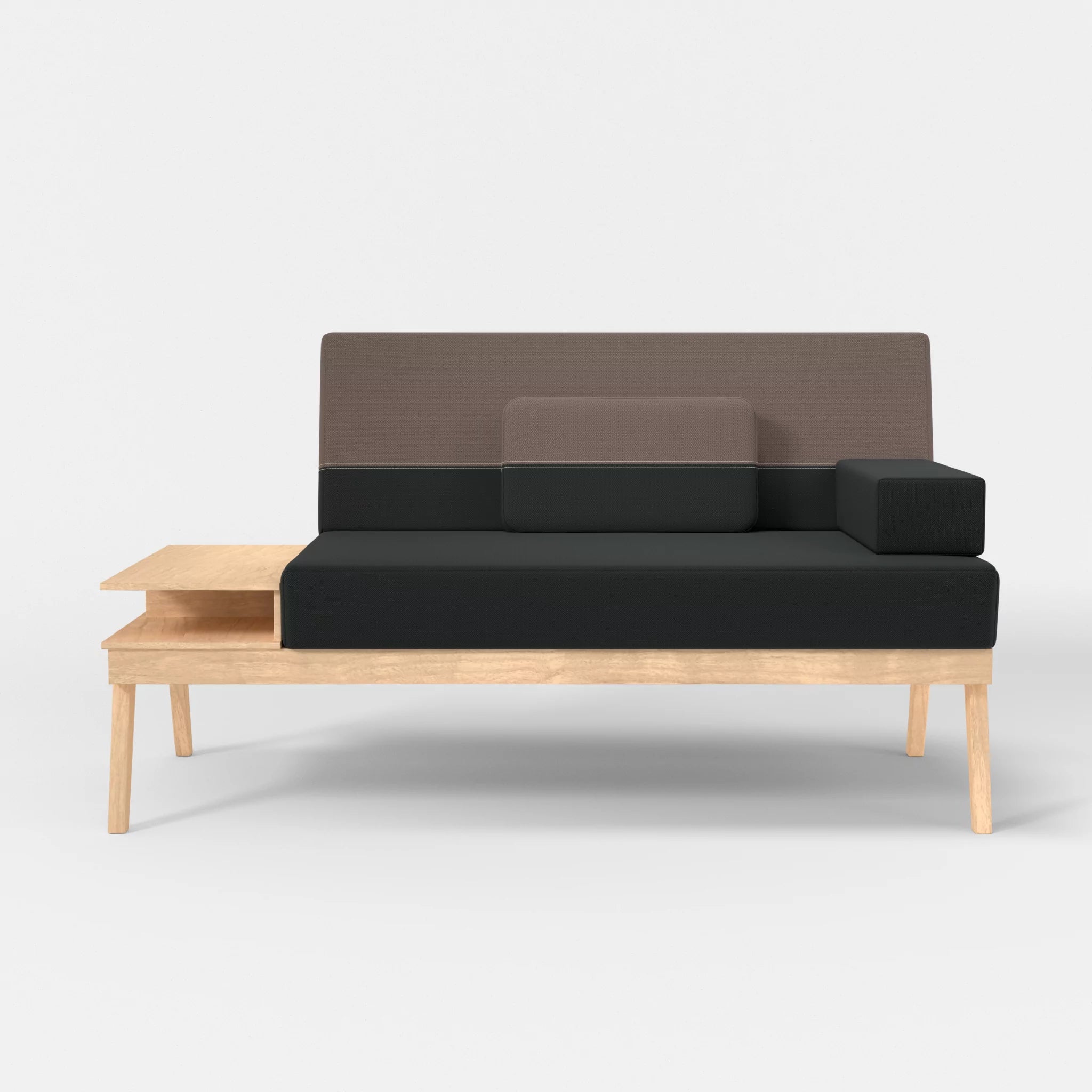 2er Sitzsofa Bauz mit Ablage links credoblack-credowalnut in Schwarz und Dunkelgrau von vorne