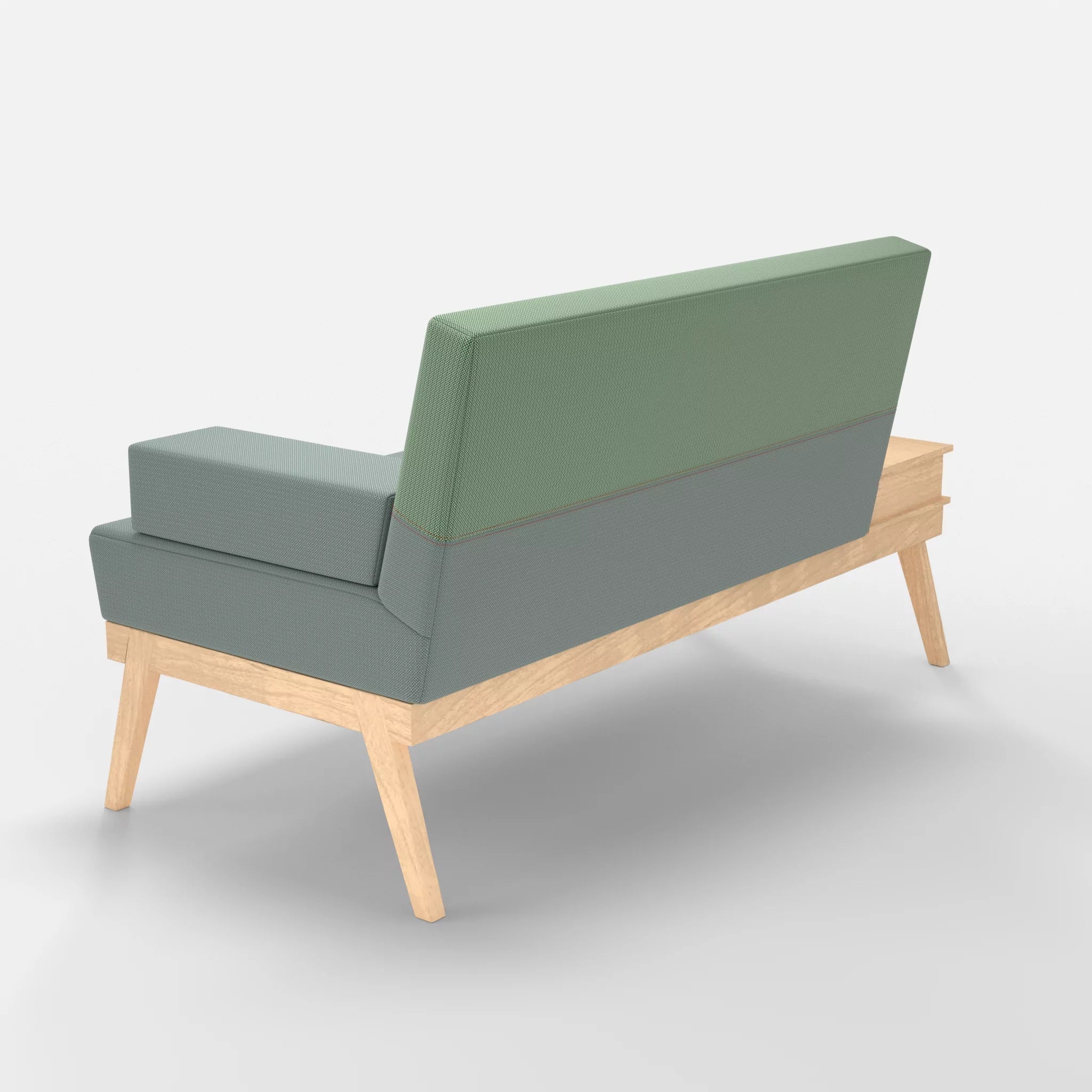2er Sitzsofa Bauz mit Ablage links credolake-credoaloe in Graublau und Hellgrün von hinten