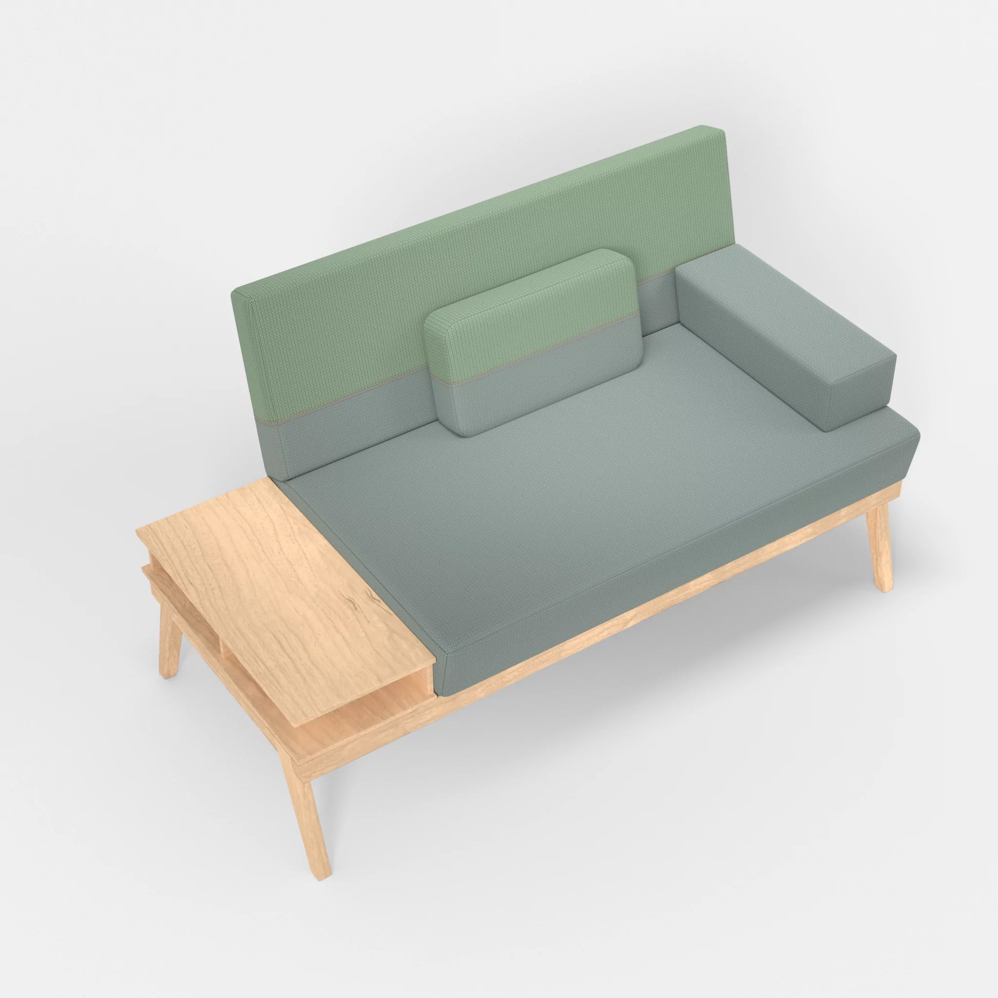2er Sitzsofa Bauz mit Ablage links credolake-credoaloe in Graublau und Hellgrün von oben