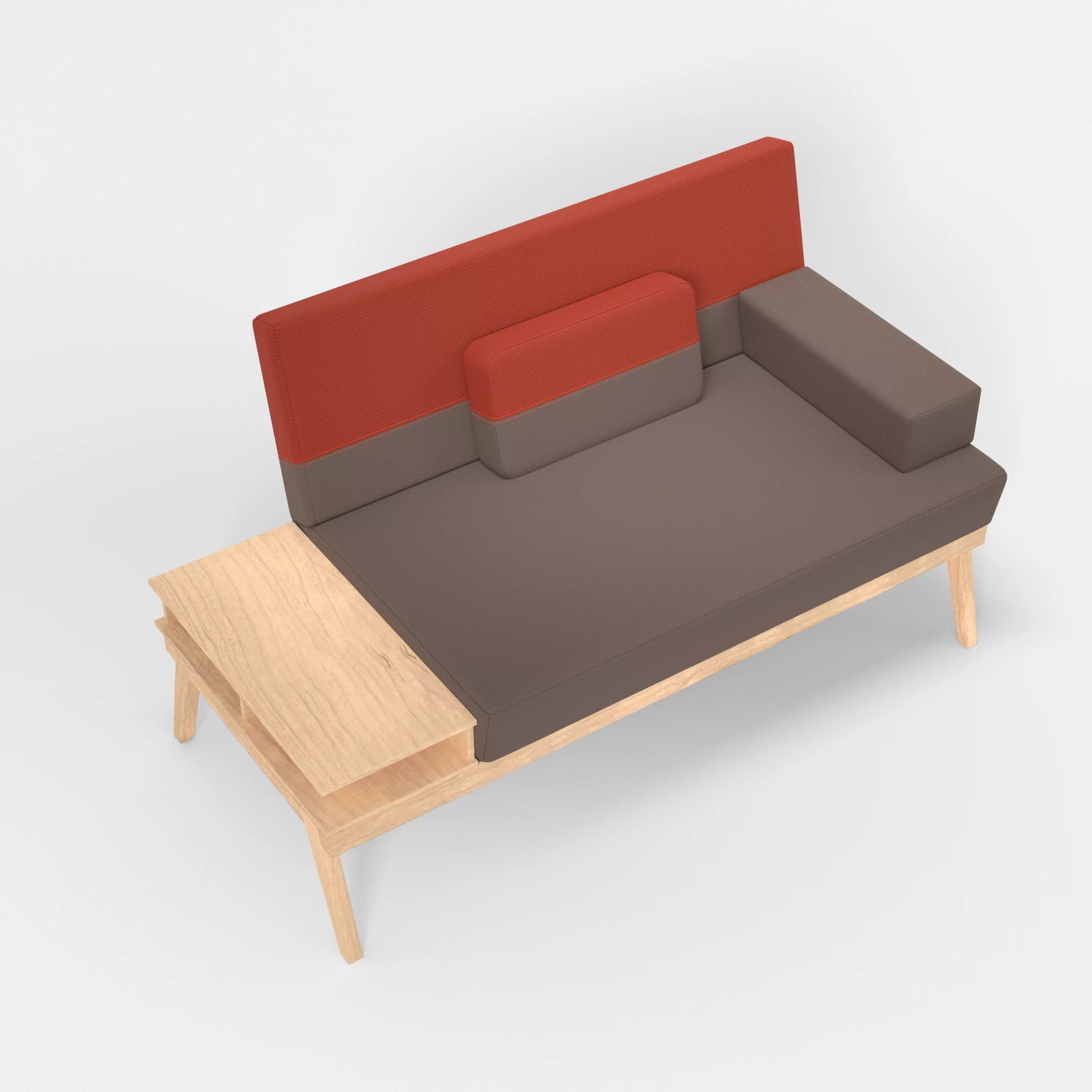 2er Sitzsofa Bauz mit Ablage links credowalnut-credolampion in Dunkelgrau und Rot von oben