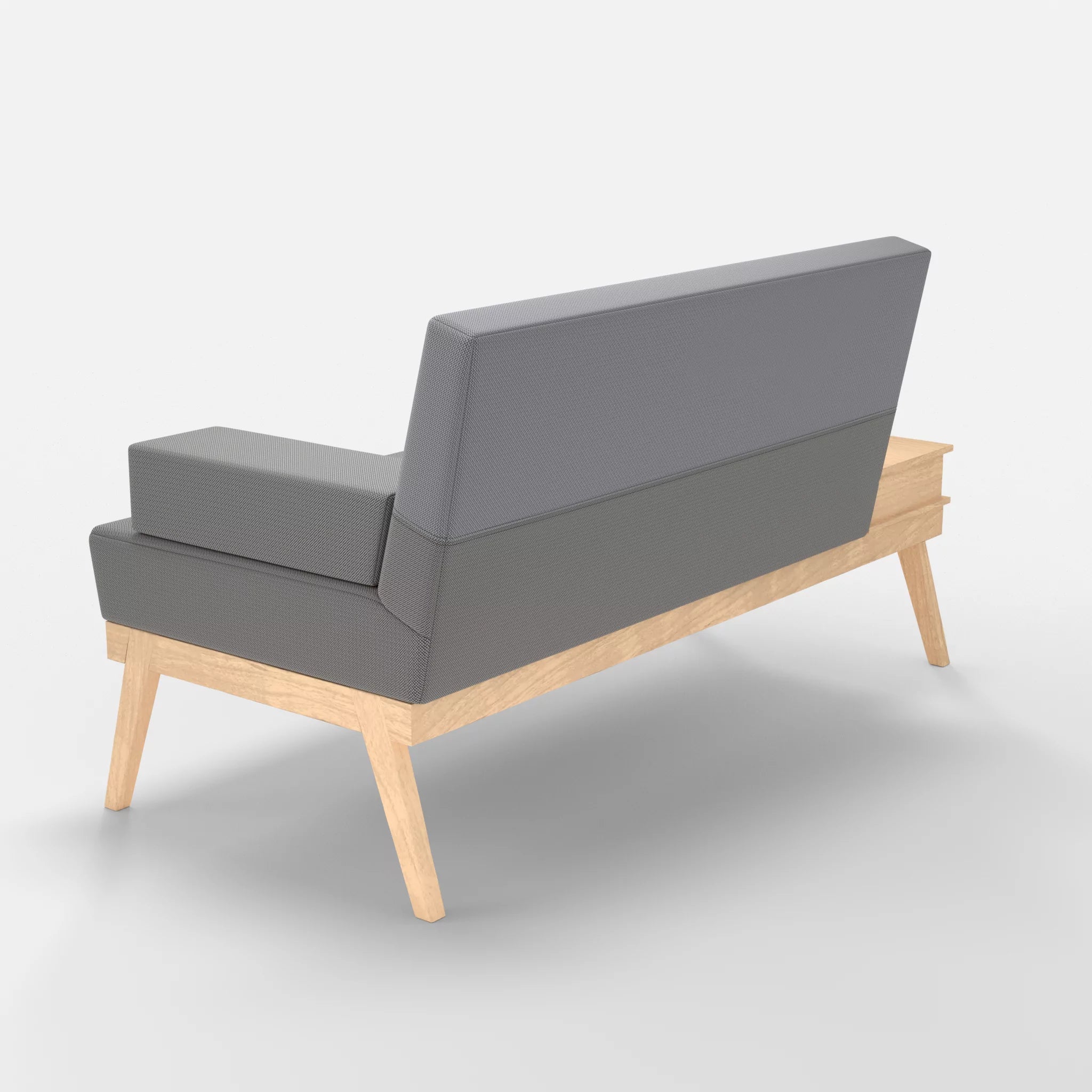 2er Sitzsofa Bauz mit Ablage links credozinn-credochalk in Mittelgrau und Hellgrau von hinten