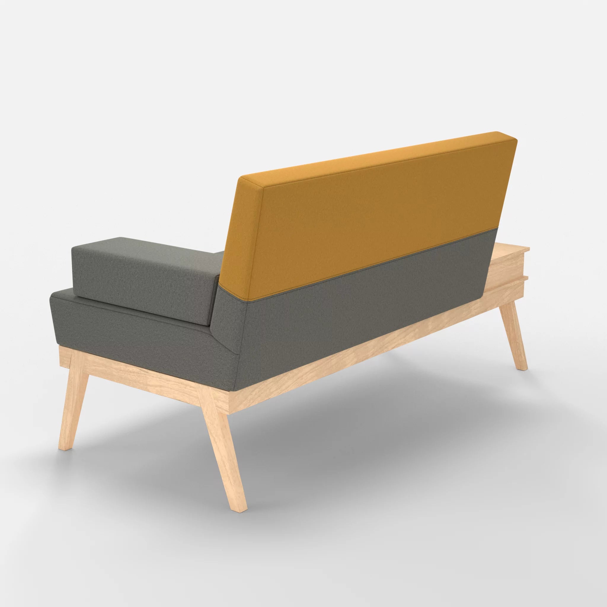 2er Sitzsofa Bauz mit Ablage links dama0003-dama0081 in Mittelgrau und Curry von hinten