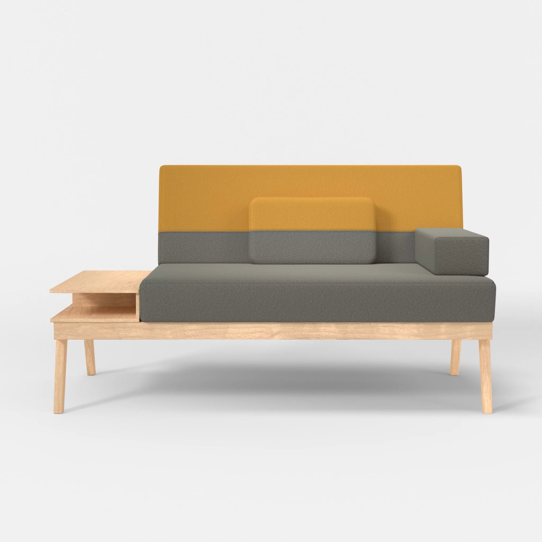 2er Sitzsofa Bauz mit Ablage links dama0003-dama0081 in Mittelgrau und Curry von vorne