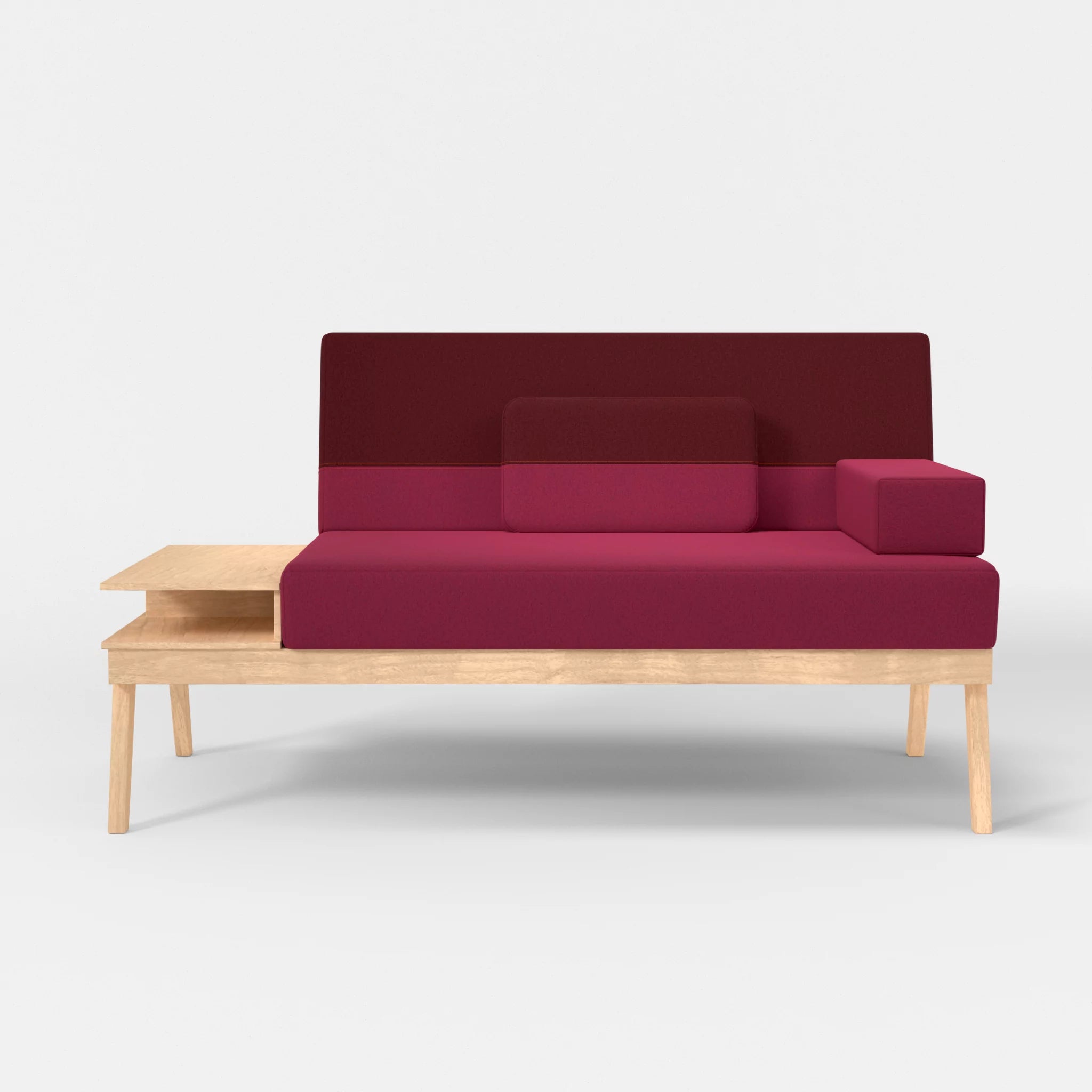 2er Sitzsofa Bauz mit Ablage links dama0034-dama0050 in Bordeaux und Fuchsia von vorne
