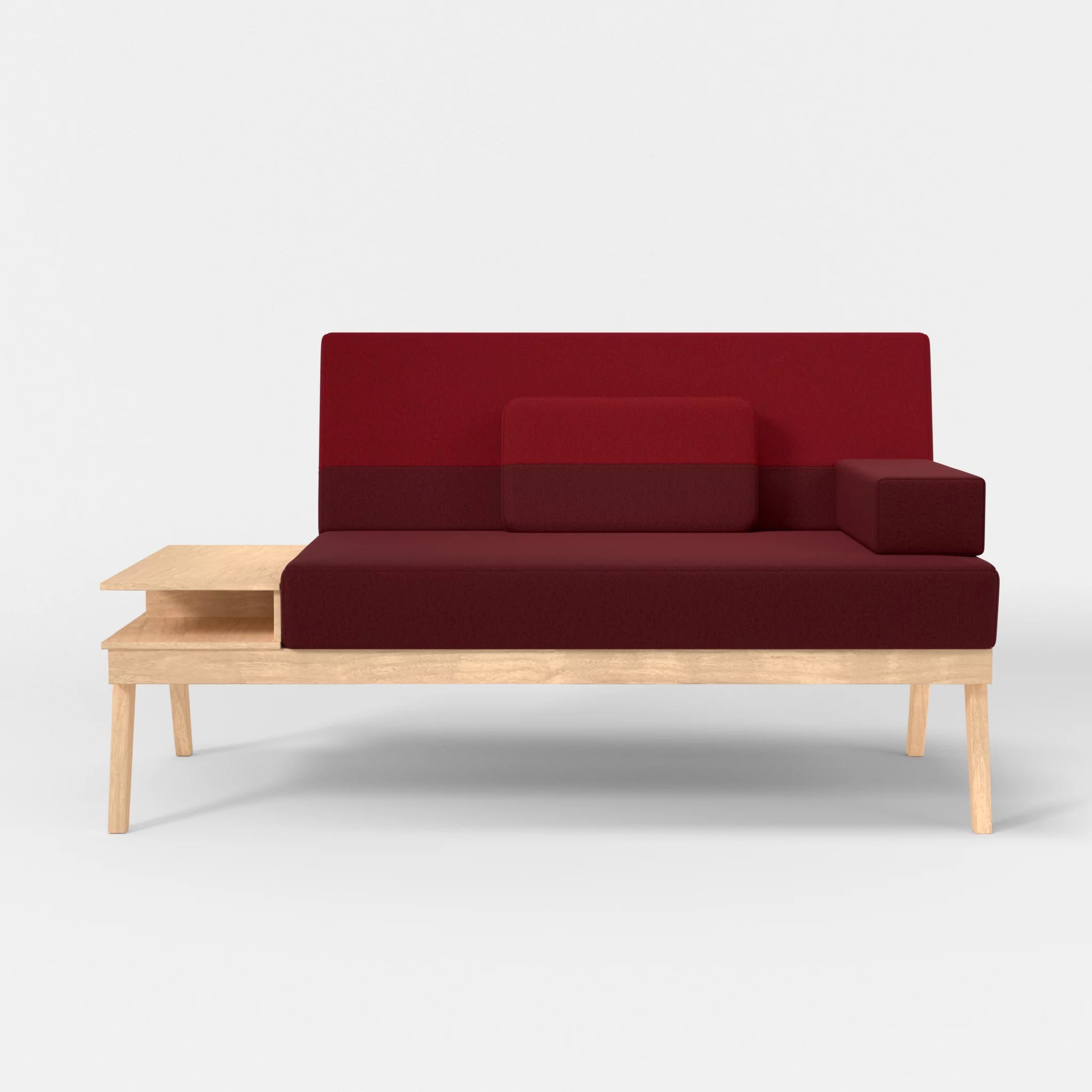 2er Sitzsofa Bauz mit Ablage links dama0034-dama0053 in Bordeaux und Rot von vorne
