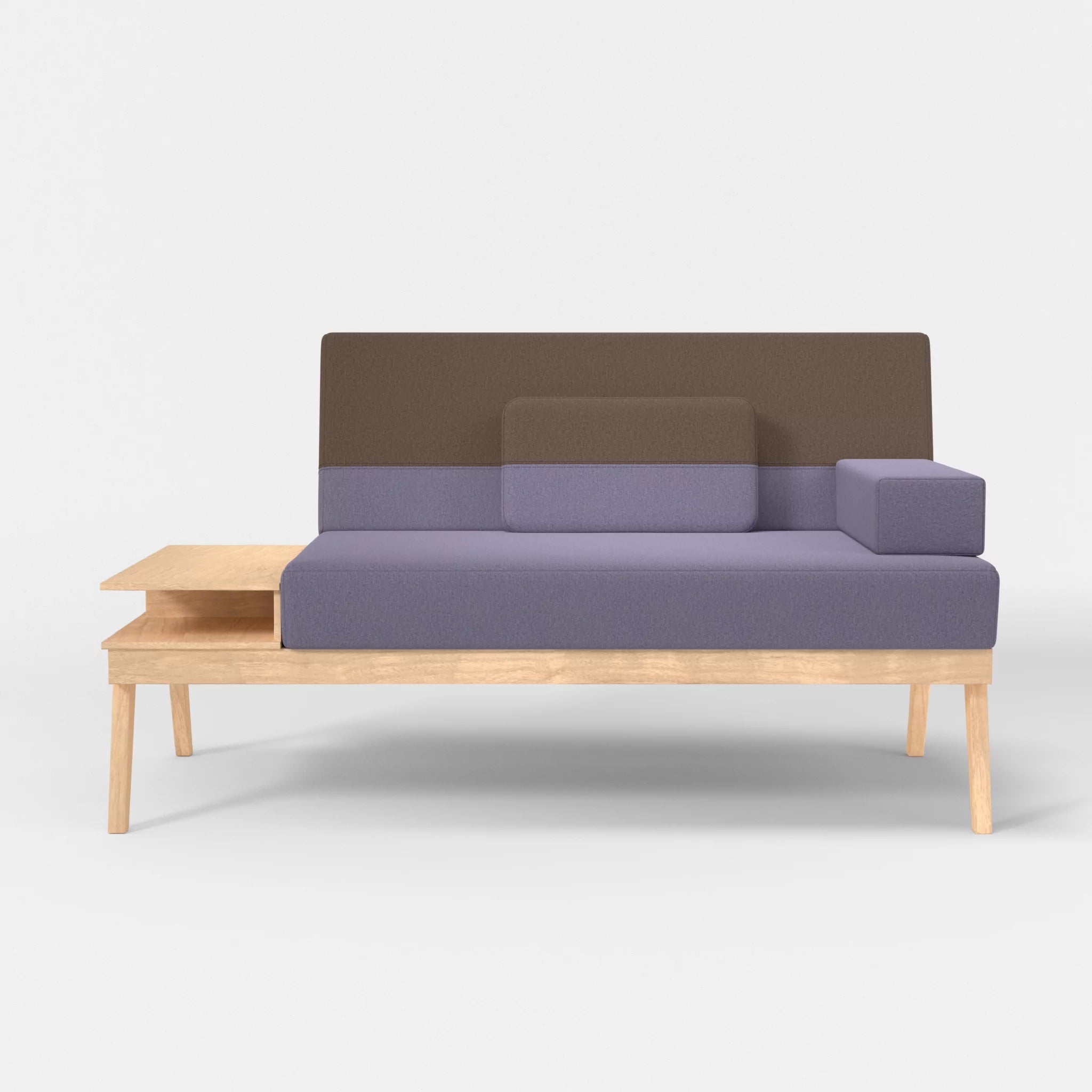2er Sitzsofa Bauz mit Ablage links dama0039-dama0051 in Flieder und Braun von vorne
