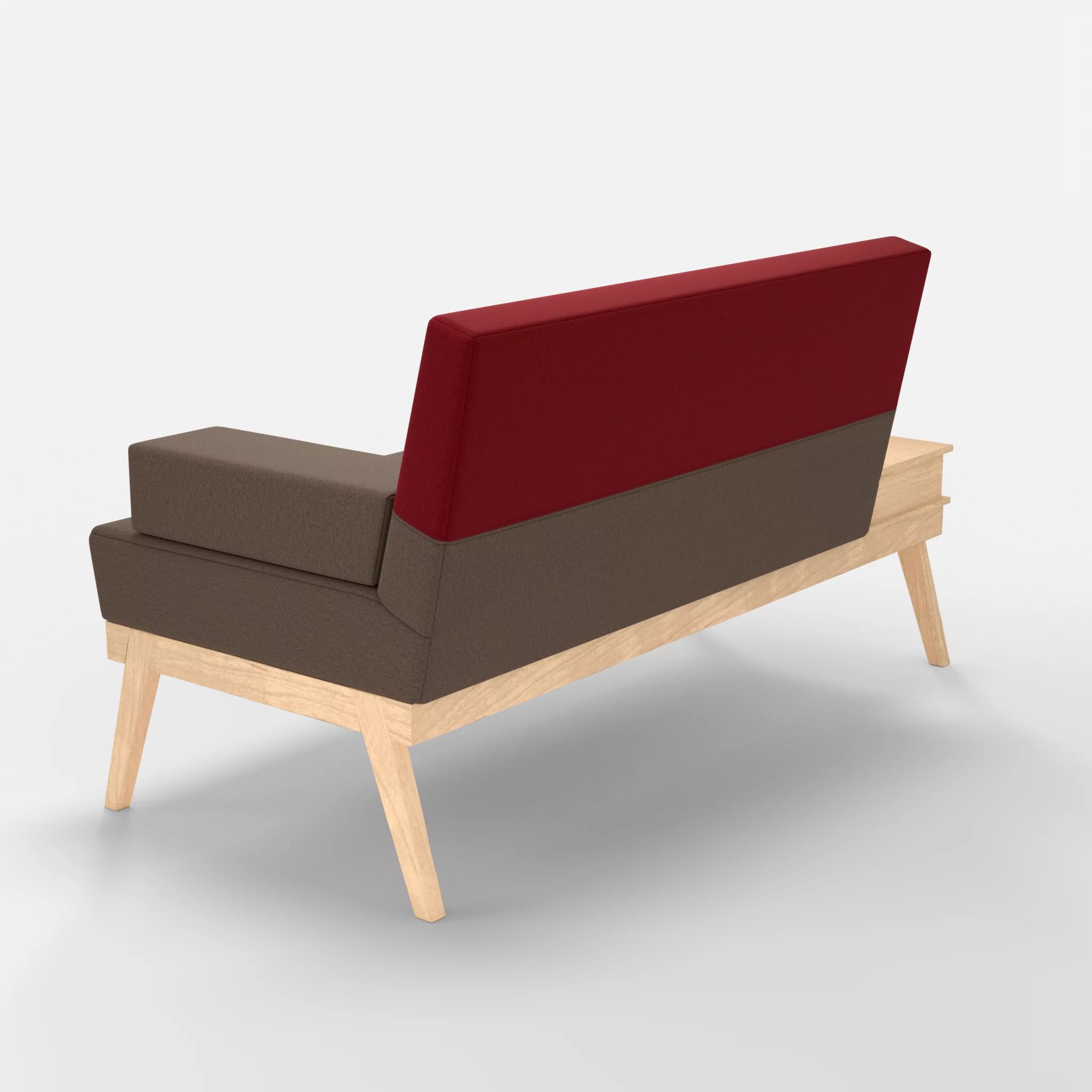 2er Sitzsofa Bauz mit Ablage links dama0051-dama0053 in Braun und Rot von hinten