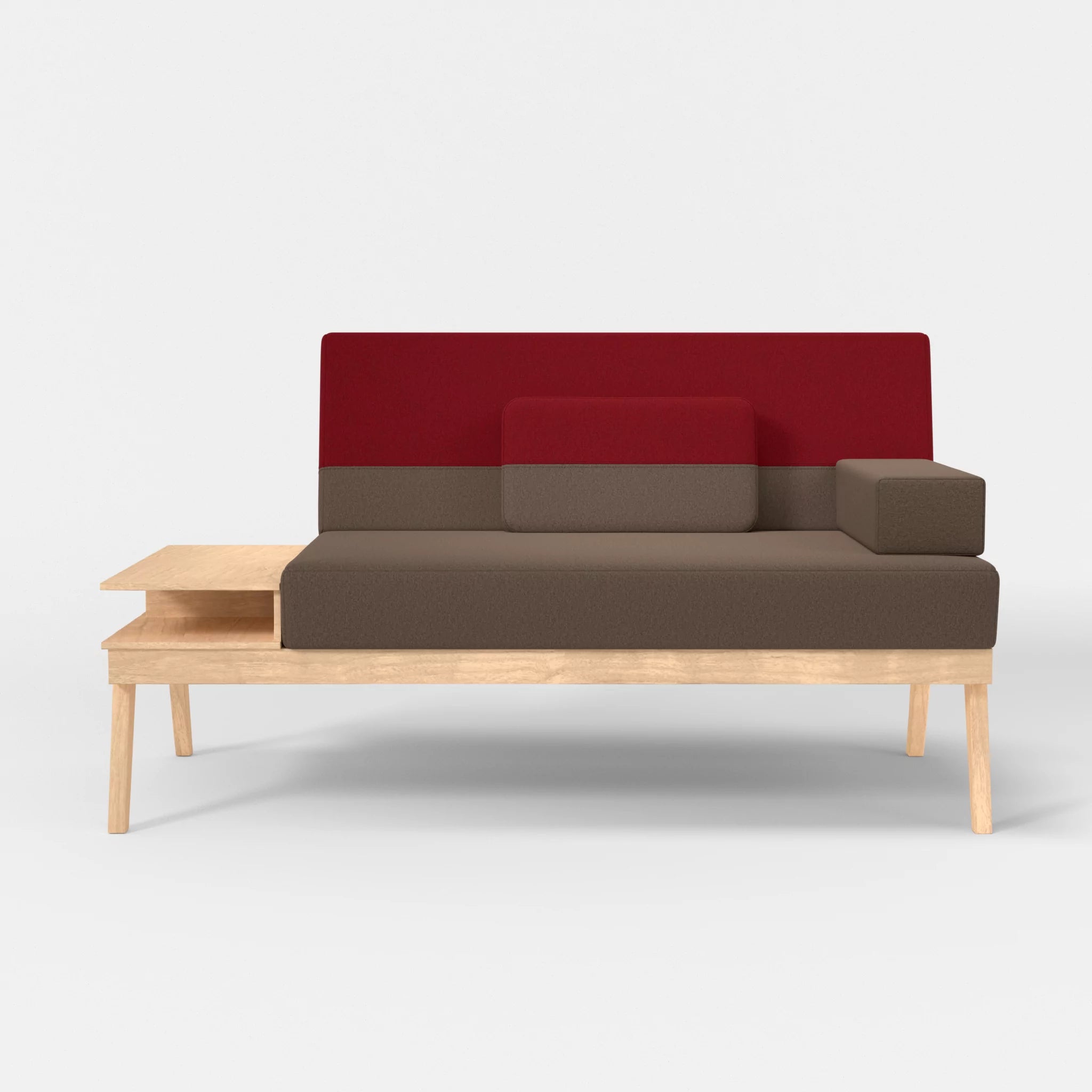 2er Sitzsofa Bauz mit Ablage links dama0051-dama0053 in Braun und Rot von vorne
