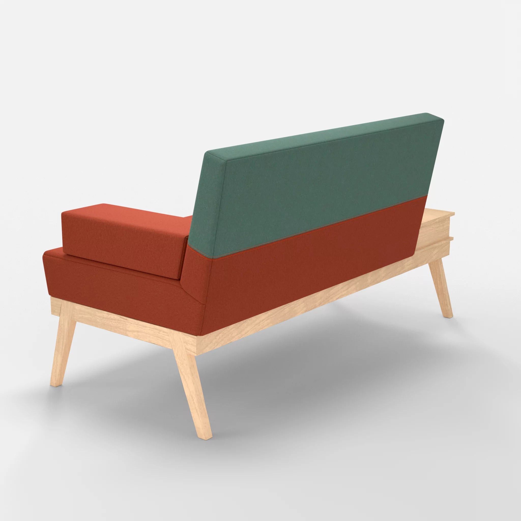 2er Sitzsofa Bauz mit Ablage links dama0062-dama0045 in Orange und Türkis von hinten